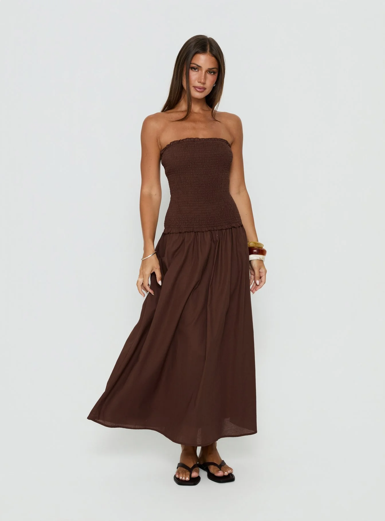 Tinsie Strapless Maxi Dress Chocolate Brown