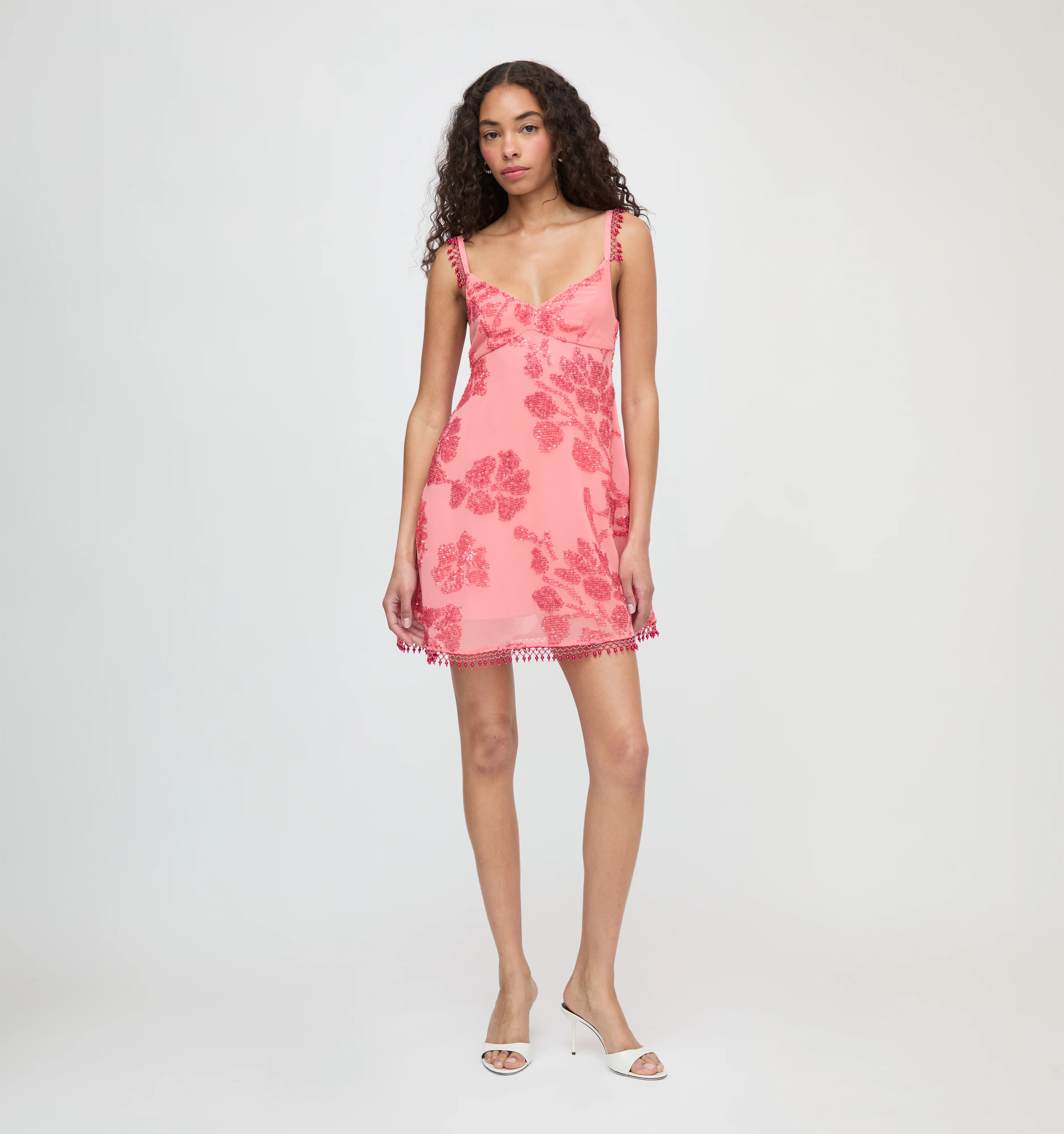 The Trix Dress - Coral Georgette With Sequins