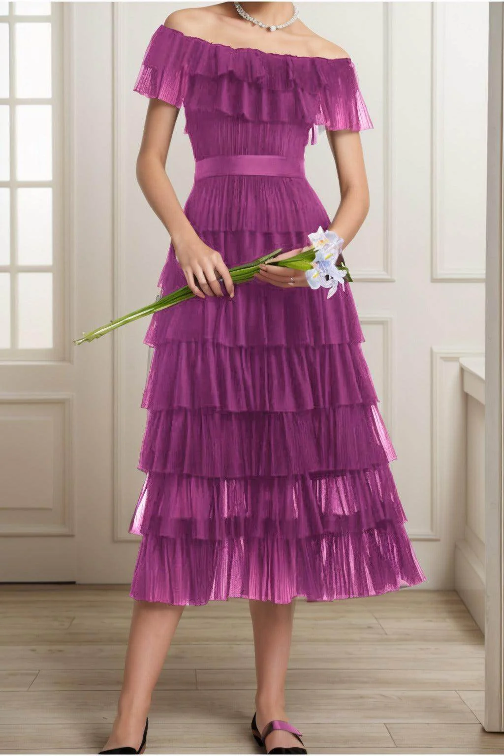 A-Line Tea Length Tulle Graduation Dresses CS0557