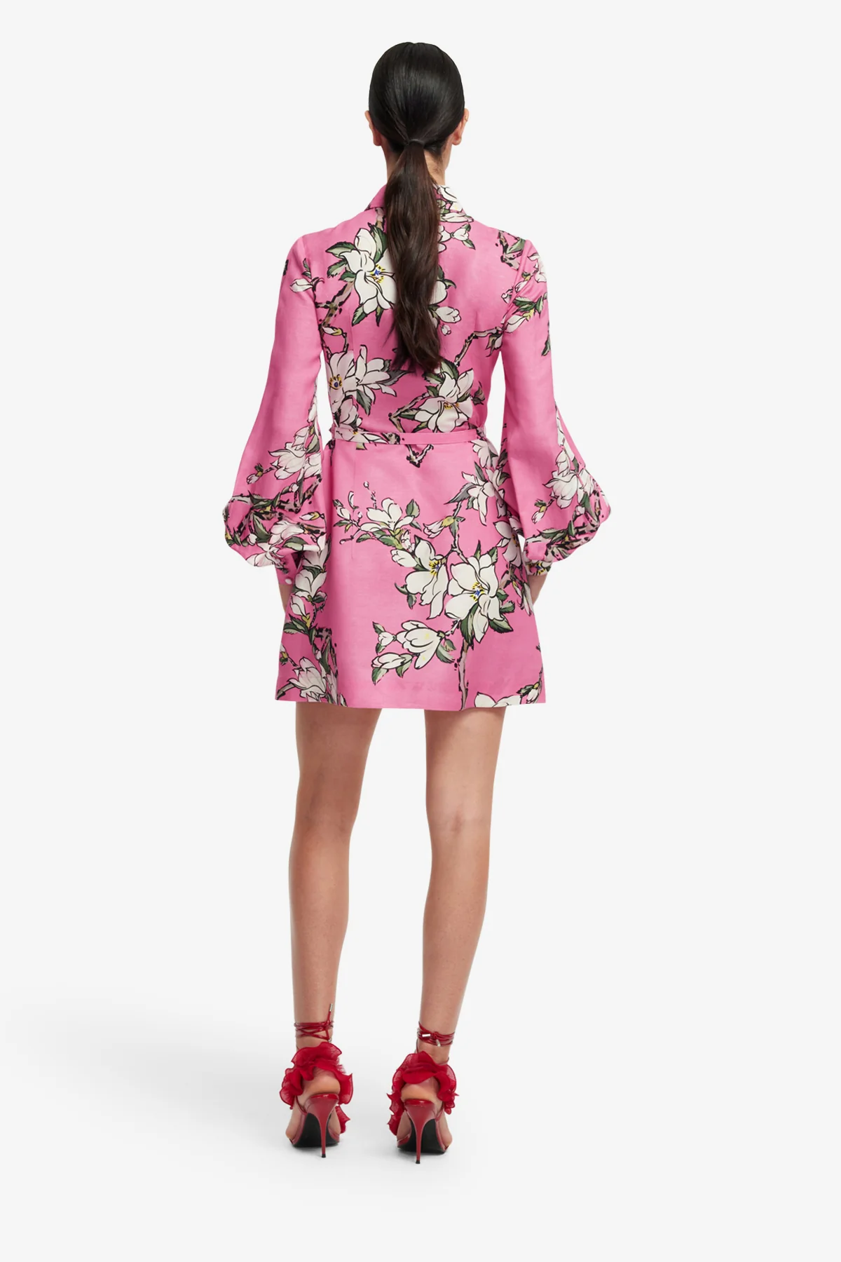 Luminous Linen Mini Dress - Pink Magnolia Print
