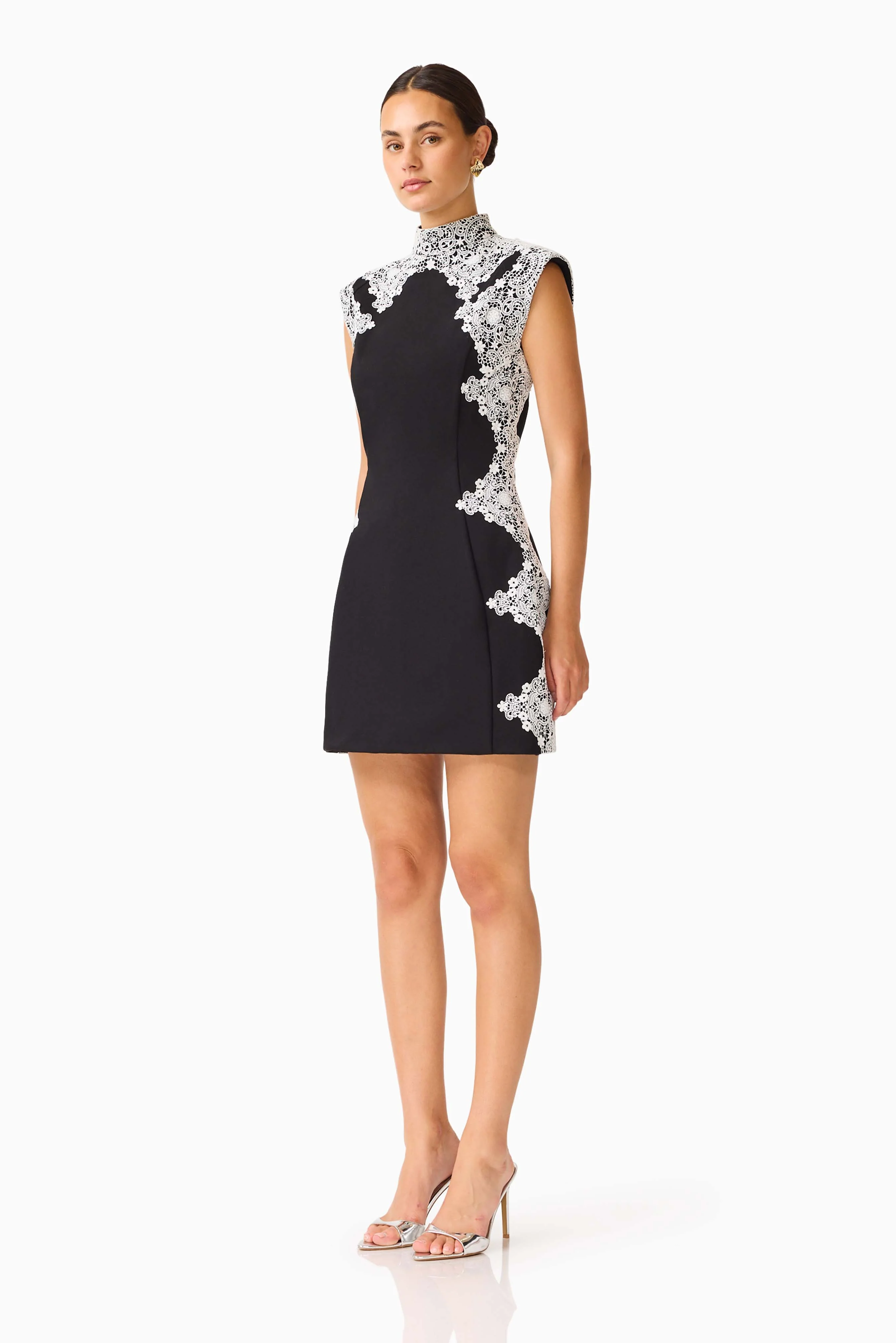 Elysia Lace Mini Dress in Black