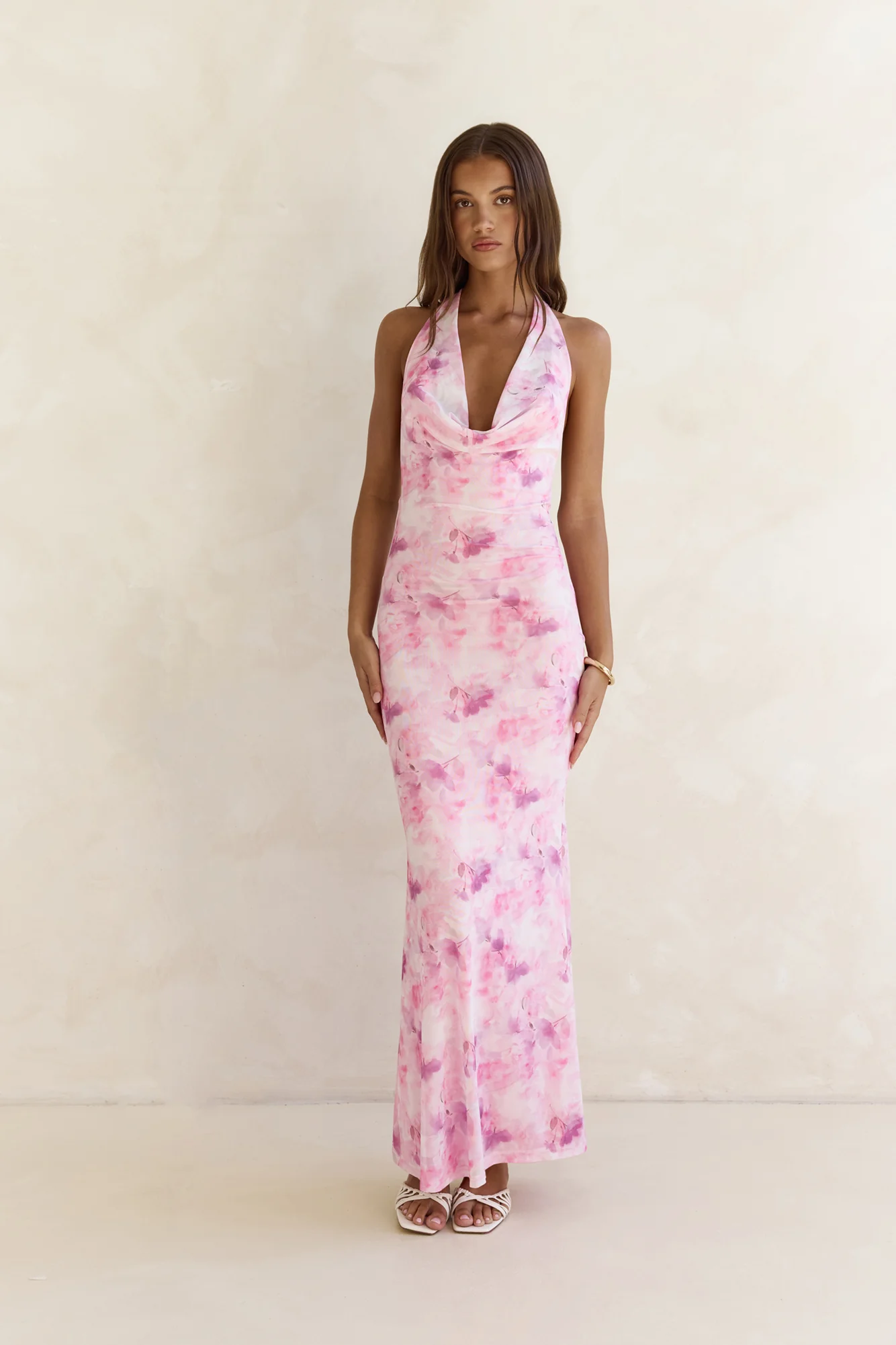 Blooming Loves Mesh Halter Maxi Dress Pink - luluinthesky
