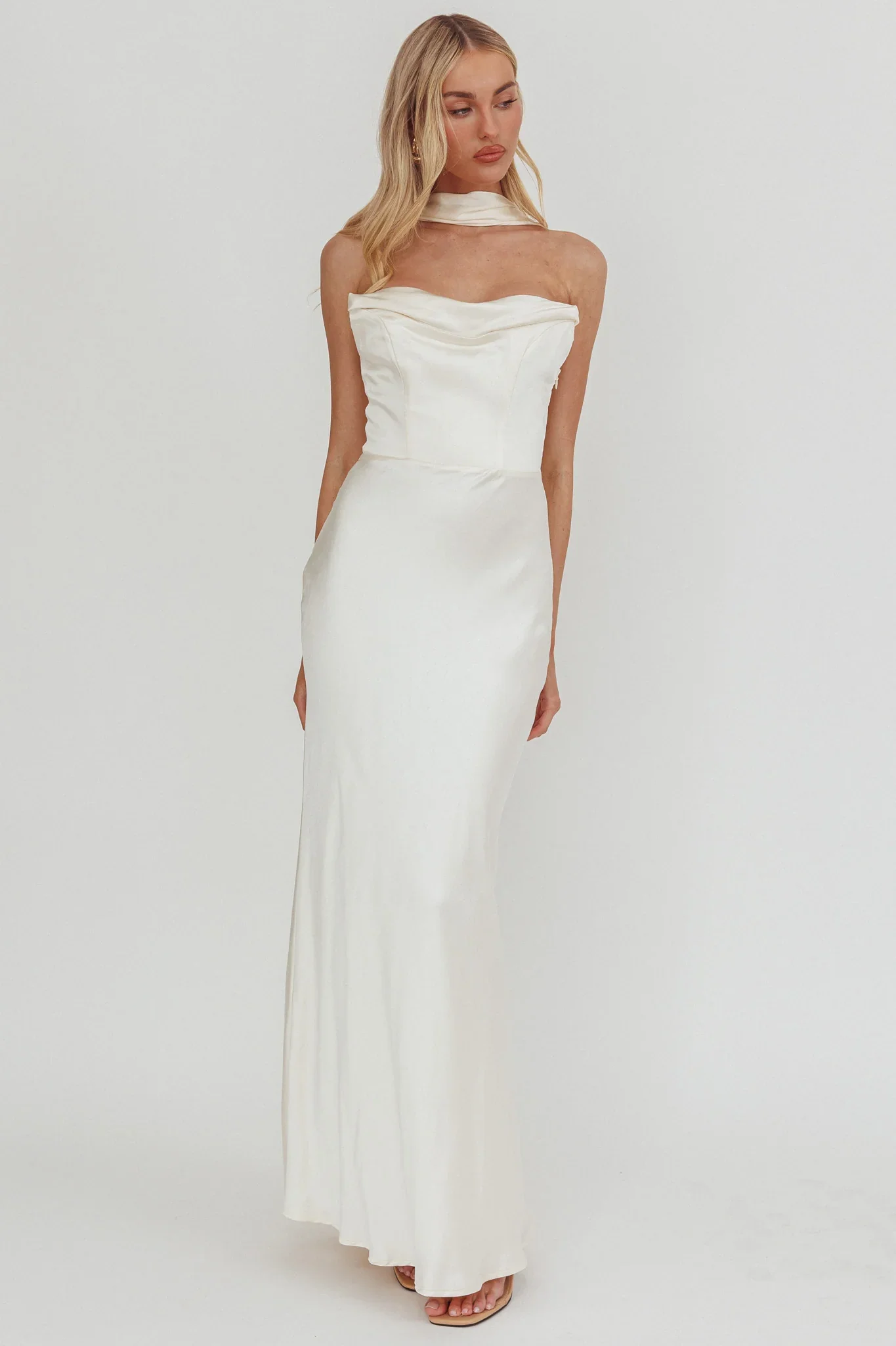 Navi Strapless Laced Back Maxi Dress Oyster