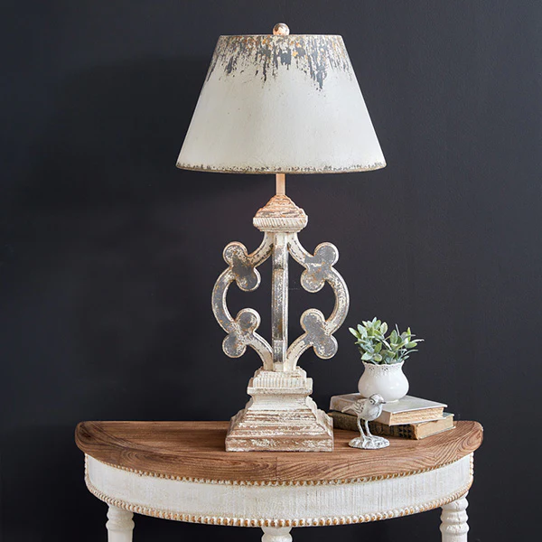 Distressed Wooden Table Lamp with Metal Shade