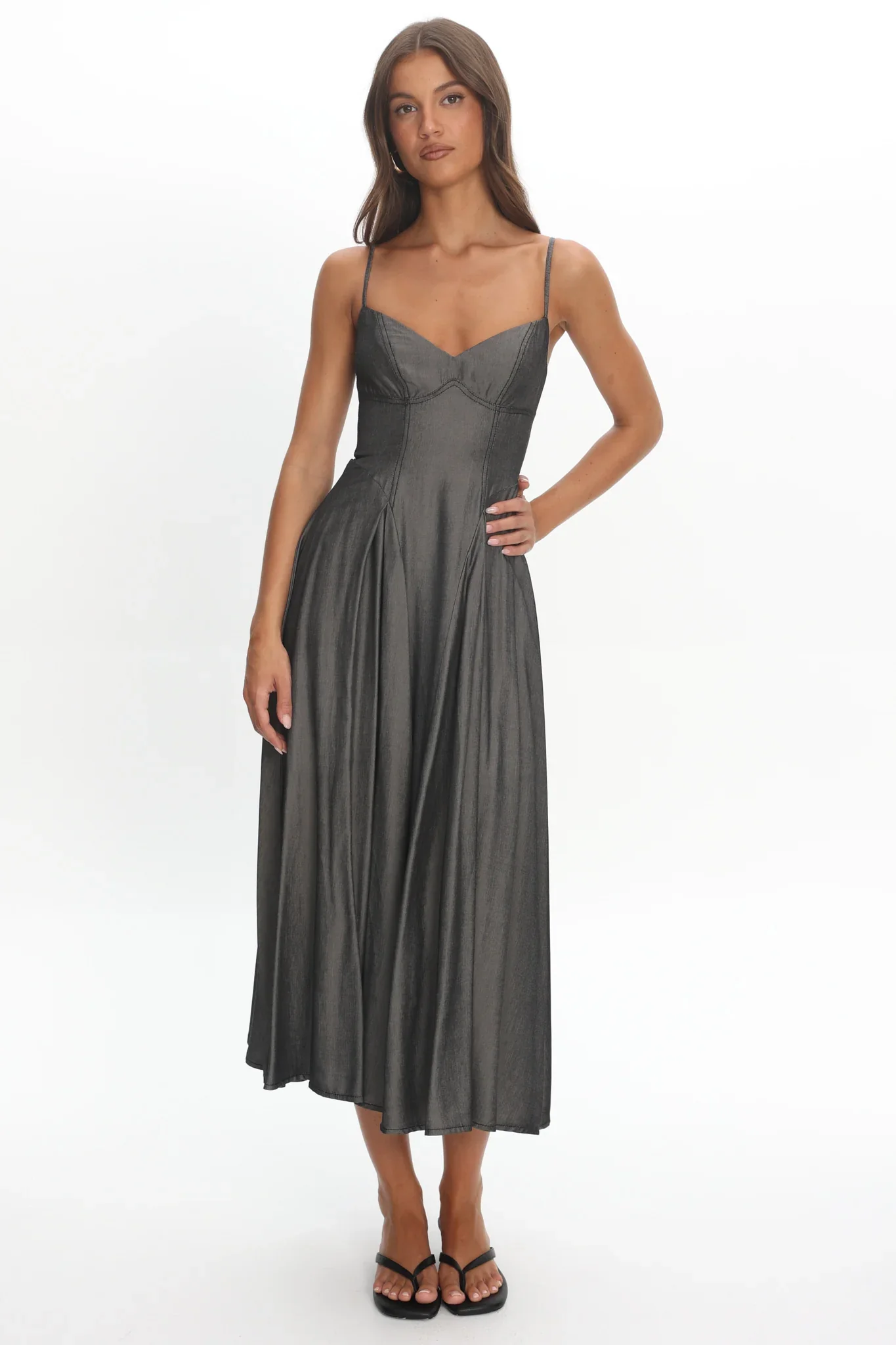 Take It All Cami Strap Midi Dress Charcoal