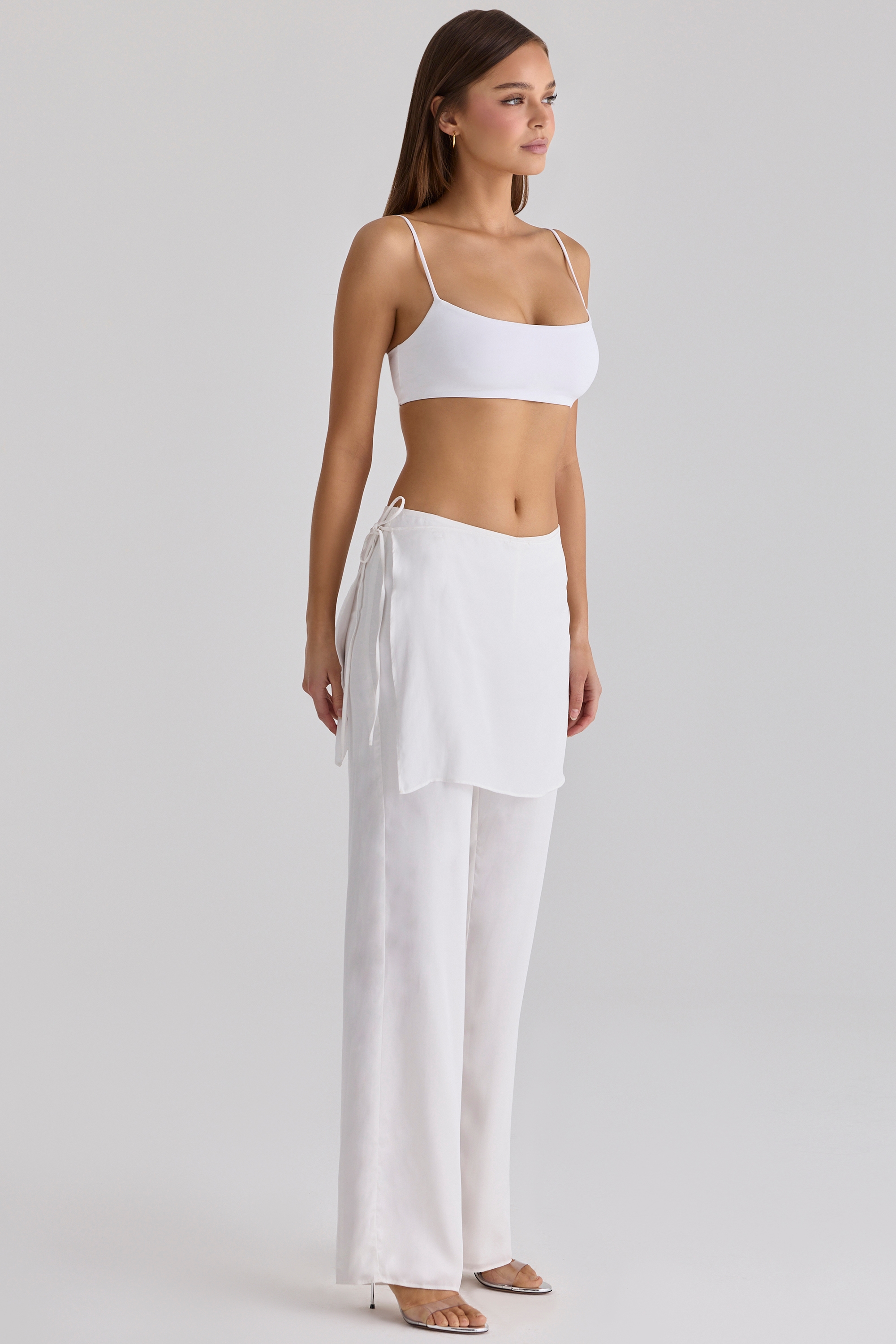 White Sateen Trousers With Over Skirt