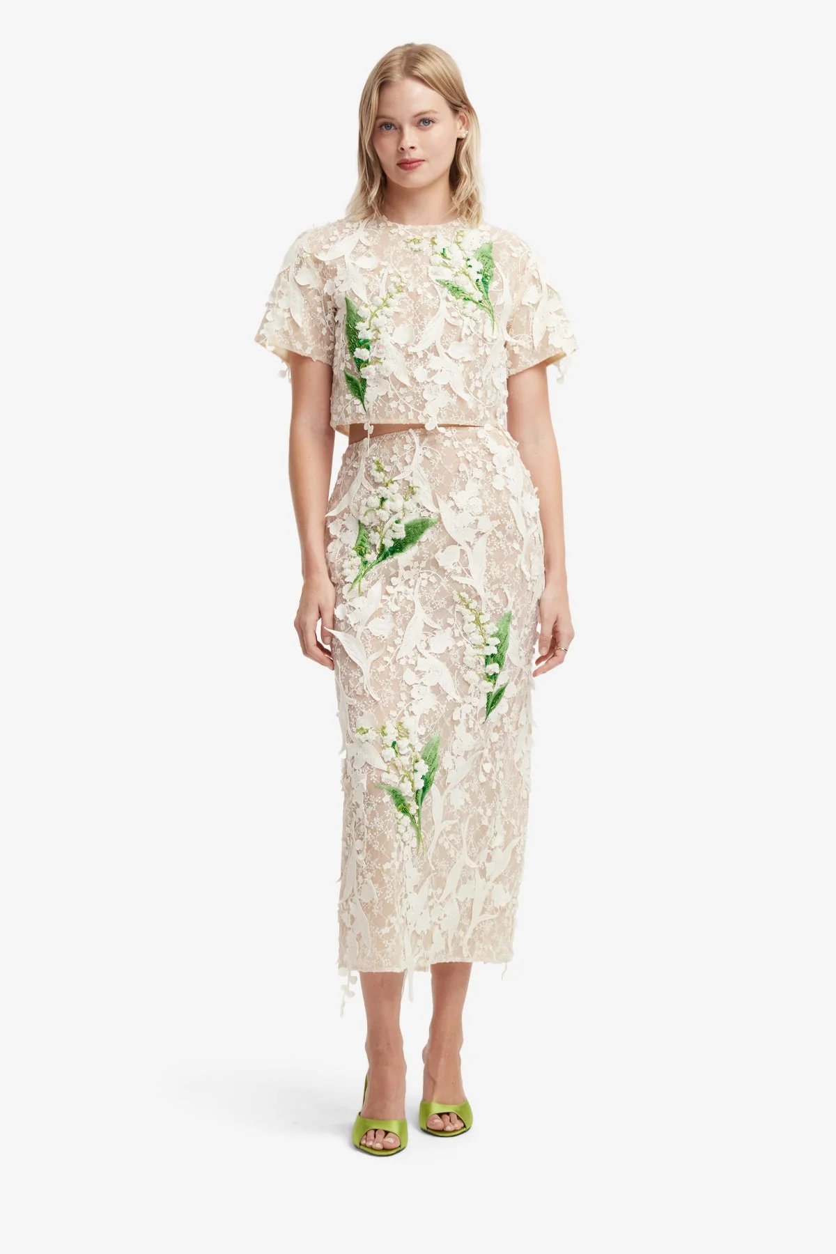 Indie Embellished Lace Sleeve Top - Snow Meadow