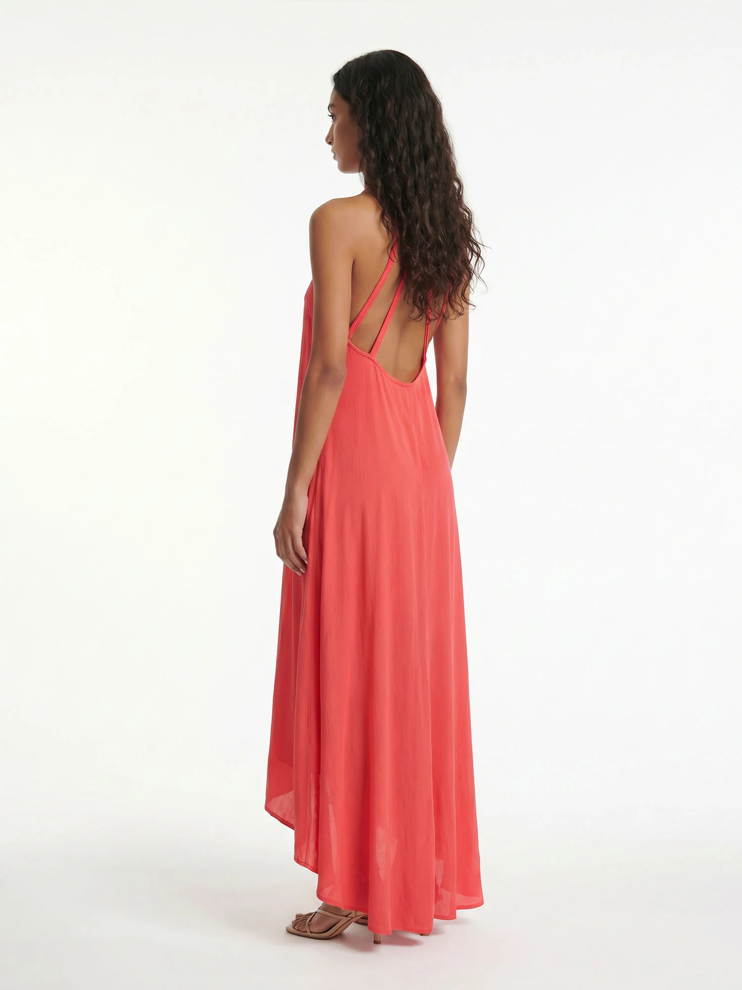 Coral Veil Maxi Dress