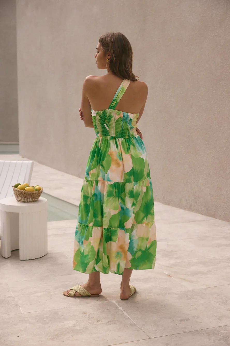 Pure Satisfaction One Shoulder Maxi Dress Green