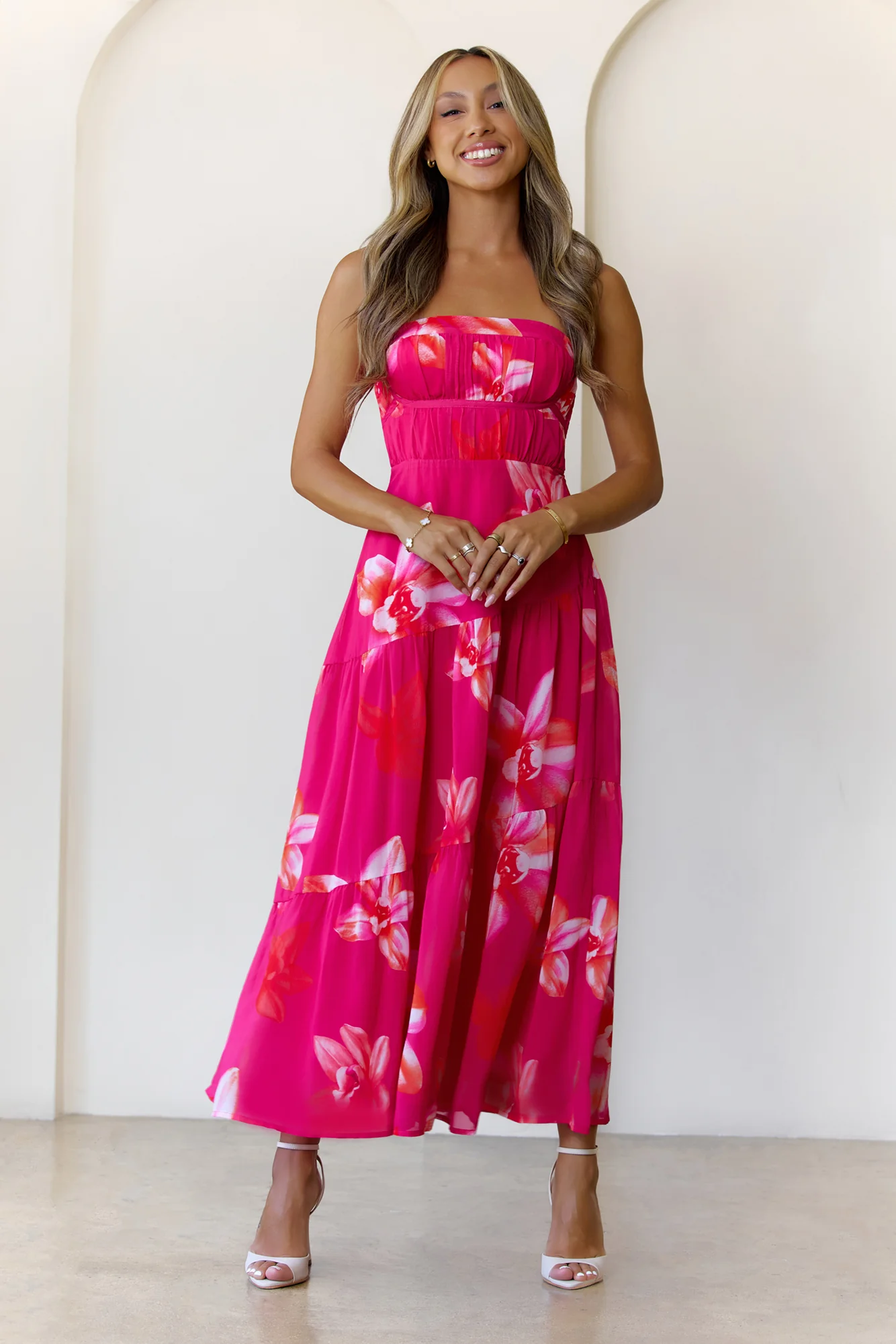 Bloom Vista Strapless Maxi Dress Pink