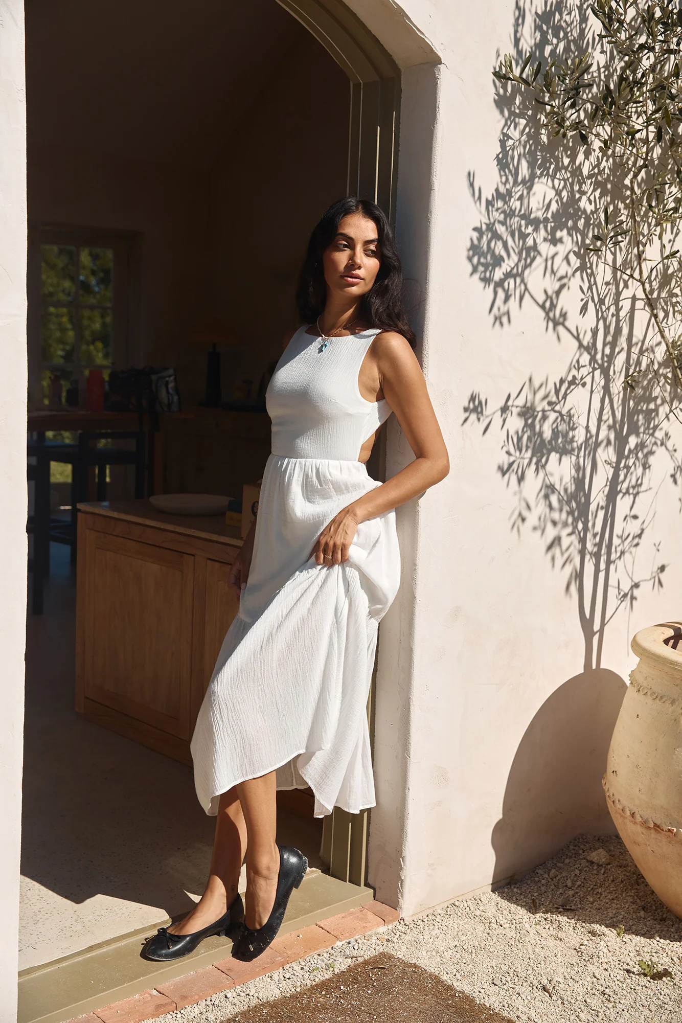 With The Wind Midi Dress White - luluinthesky