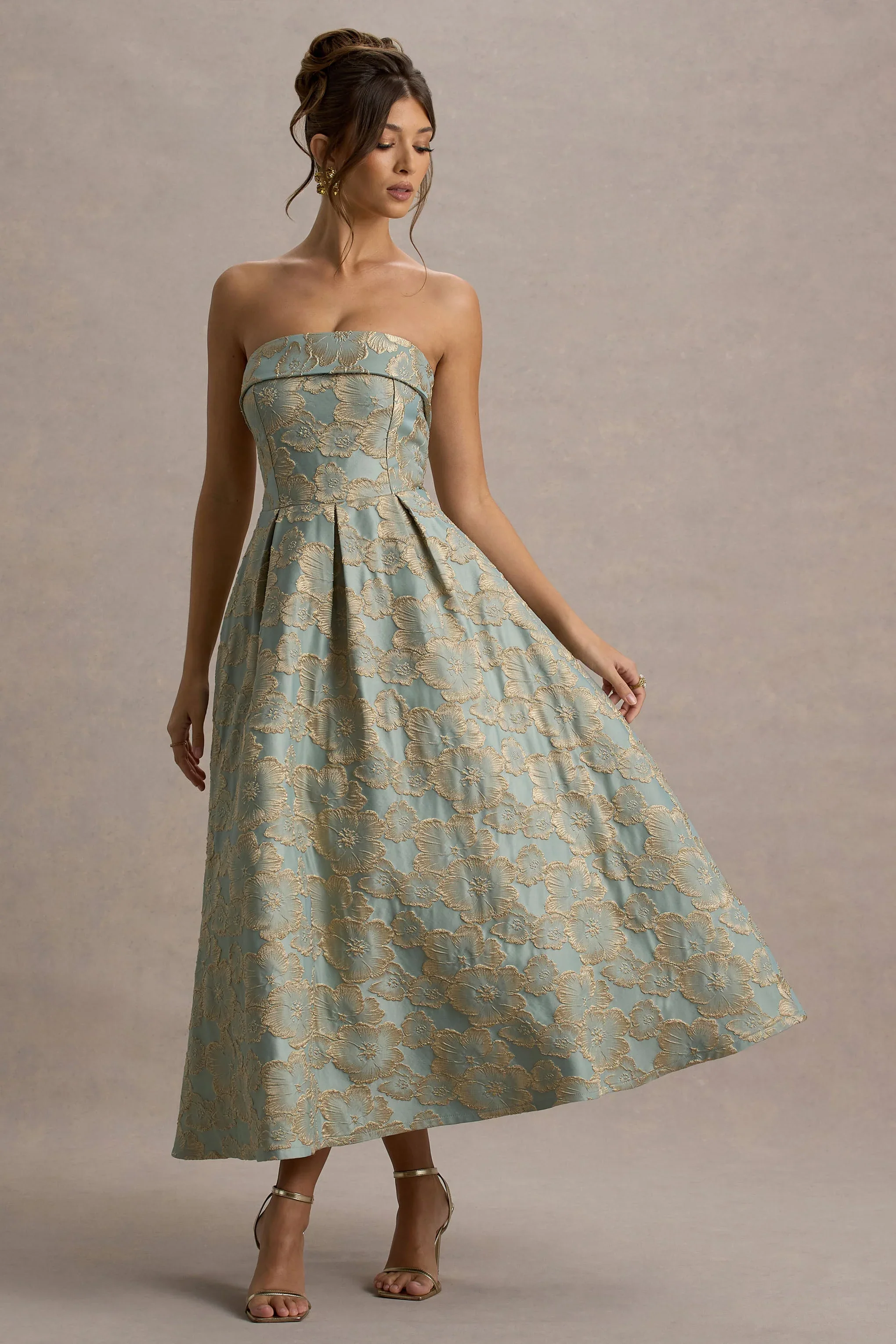 Zuma | Light Blue Jacquard Strapless Midi Dress