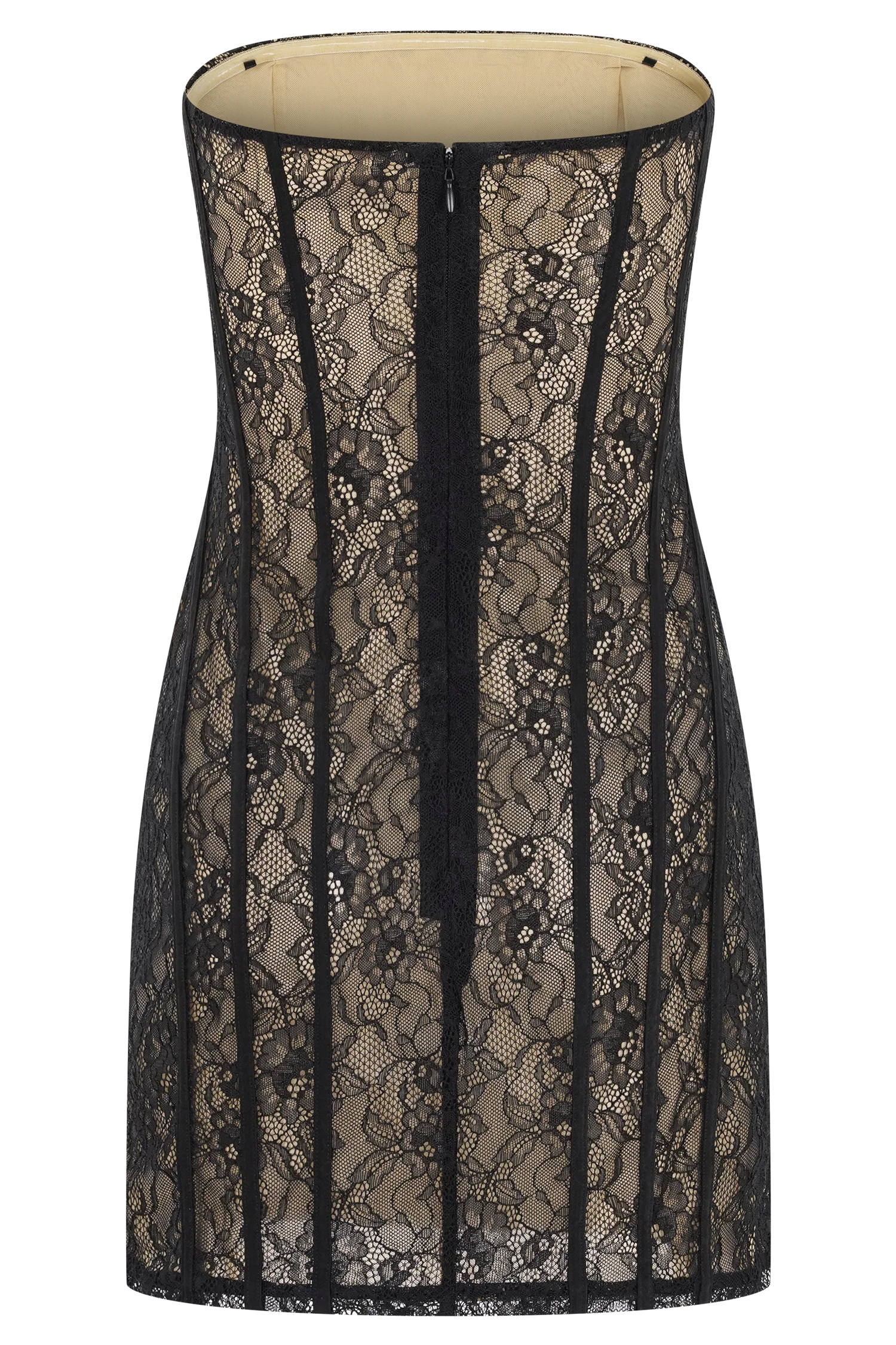 Jeannette Panelled Lace Mini Dress - Black