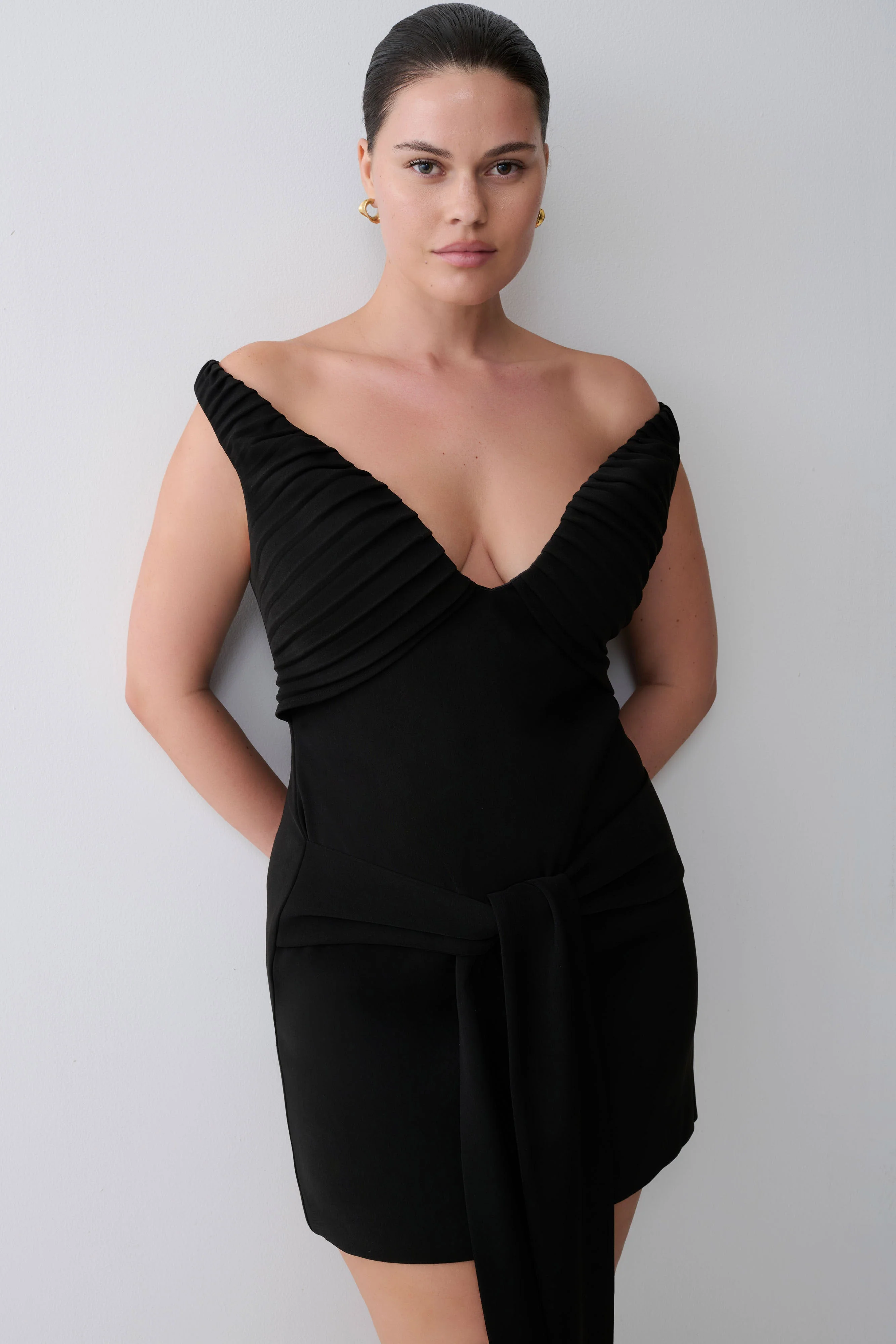 Runa-Off-Shoulder-Mini-Dress-With-Waist-Tie-Black