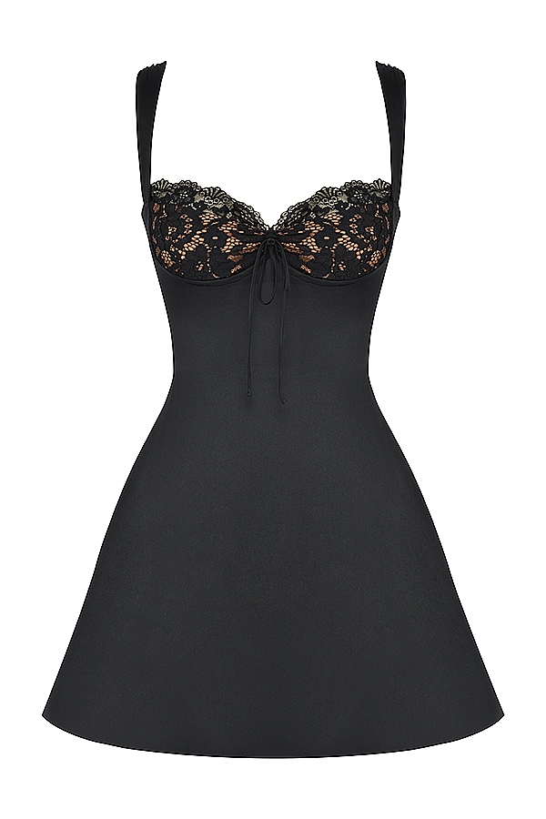 Black Satin And Lace Mini Dress