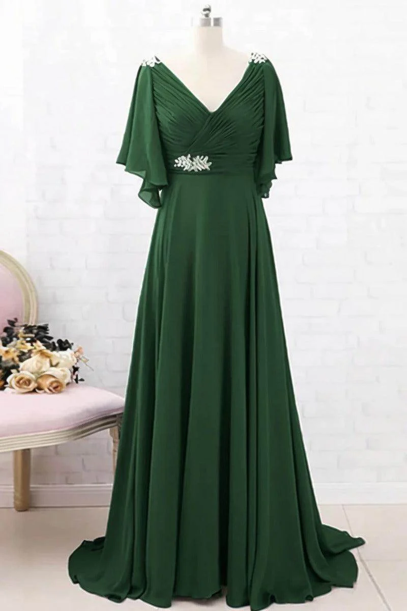 A-Line Sweep-Brush Train Chiffon Mother Dress CM0082
