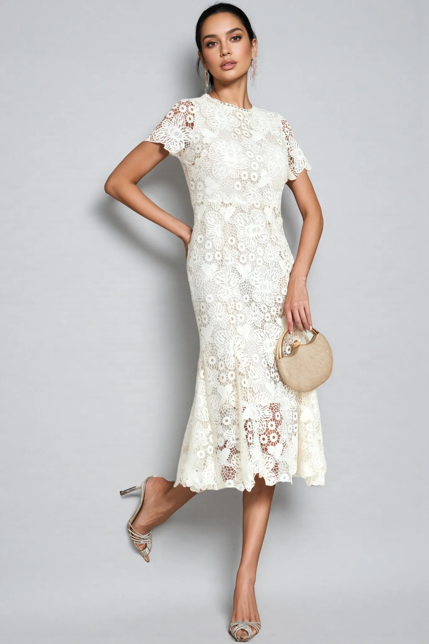 Nolaty beige Lace Mermaid Maxi Dress