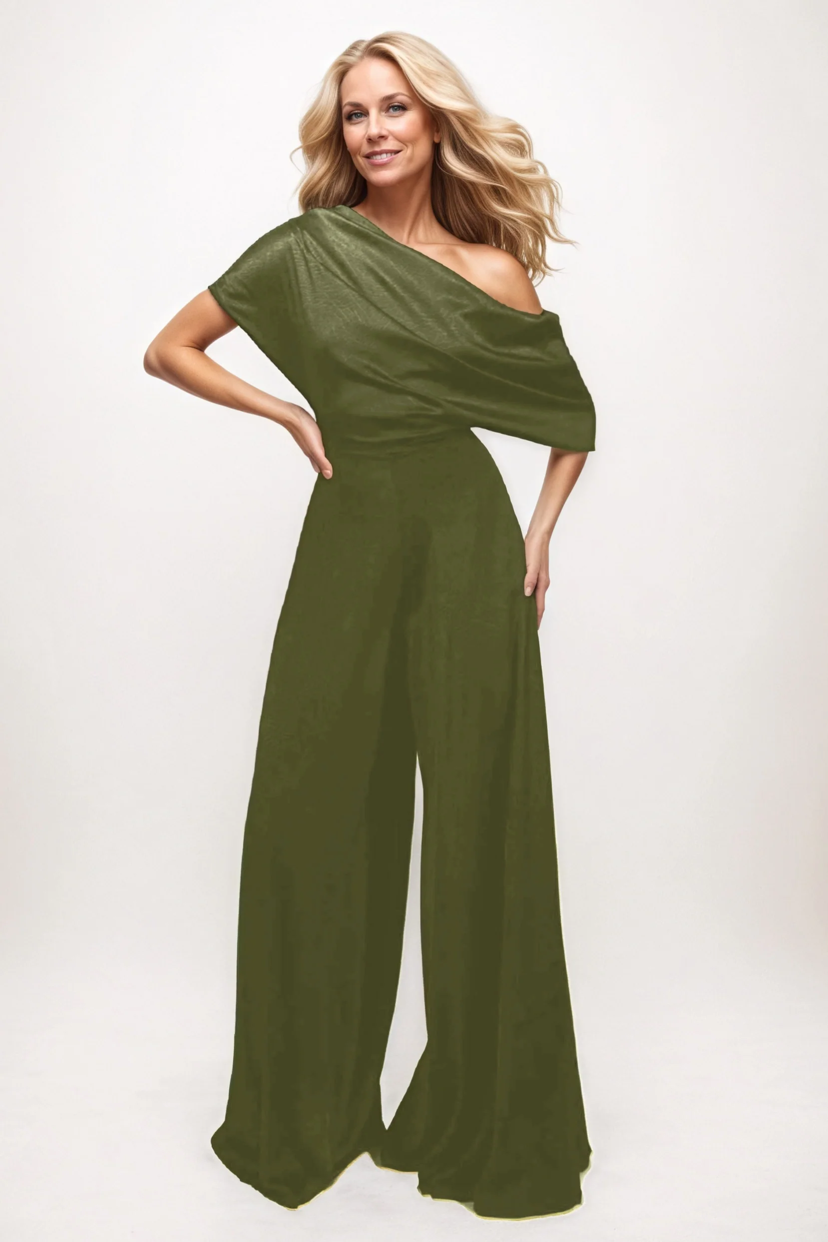 Jumpsuit Maxi Elastic Satin Chiffon Mother of the Bride Dresses CM0391