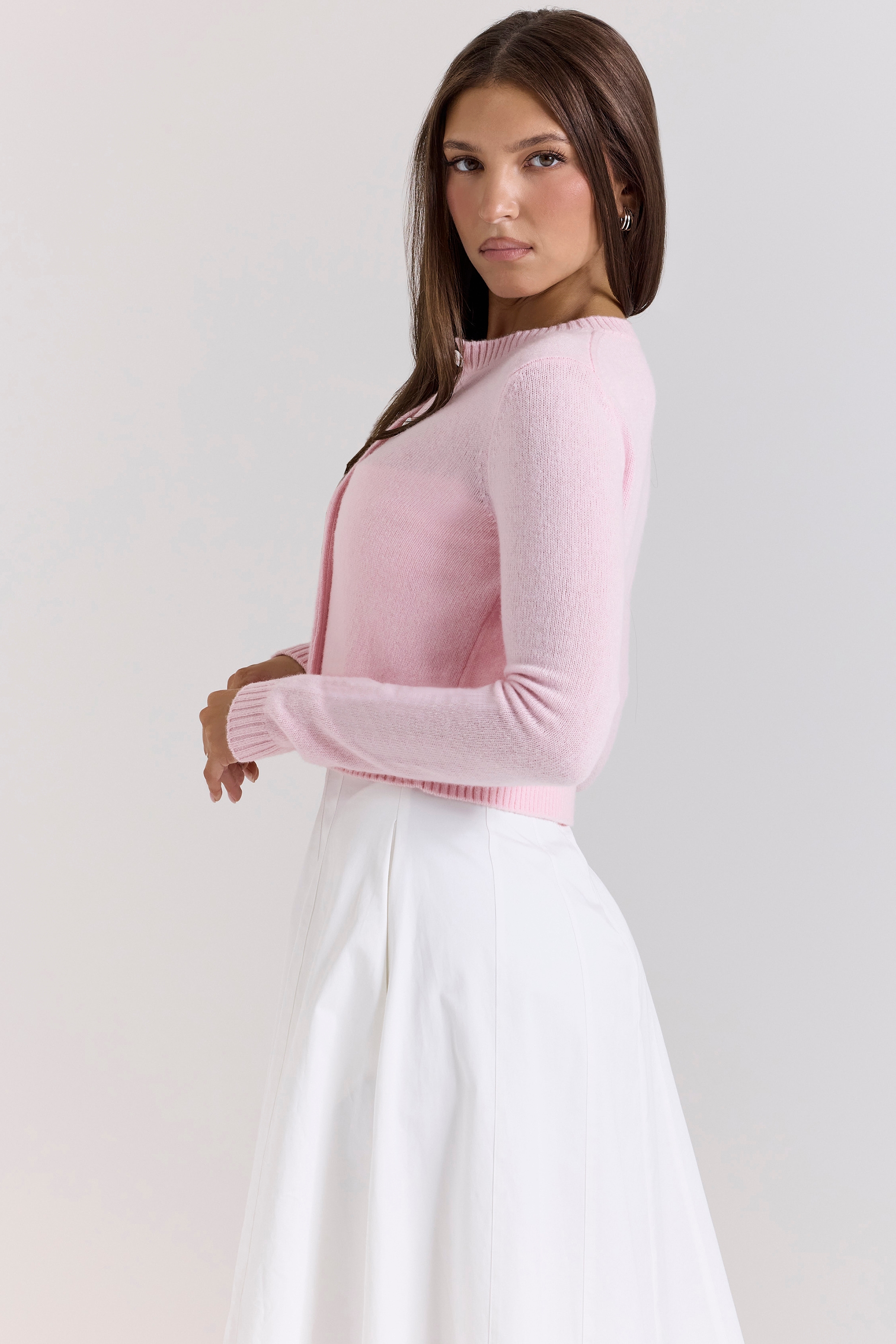 Pink Cropped Wool Cardigan