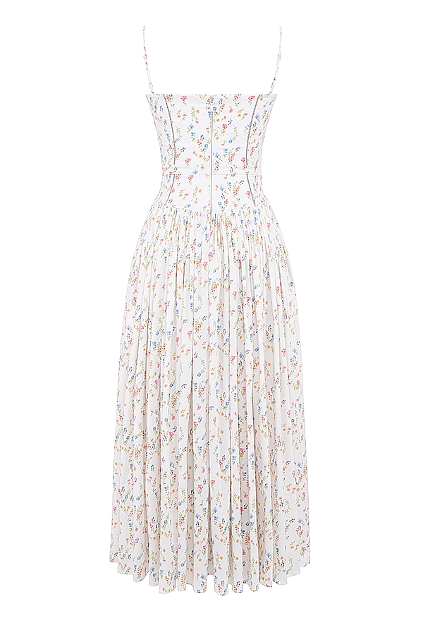 White Posy Print Cotton Maxi Sundress