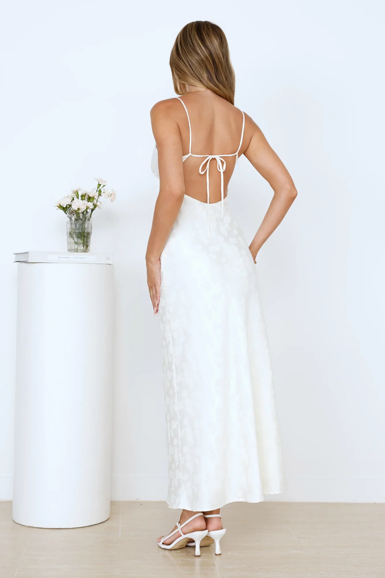 Floral Kiss Satin Maxi Dress Beige - luluinthesky