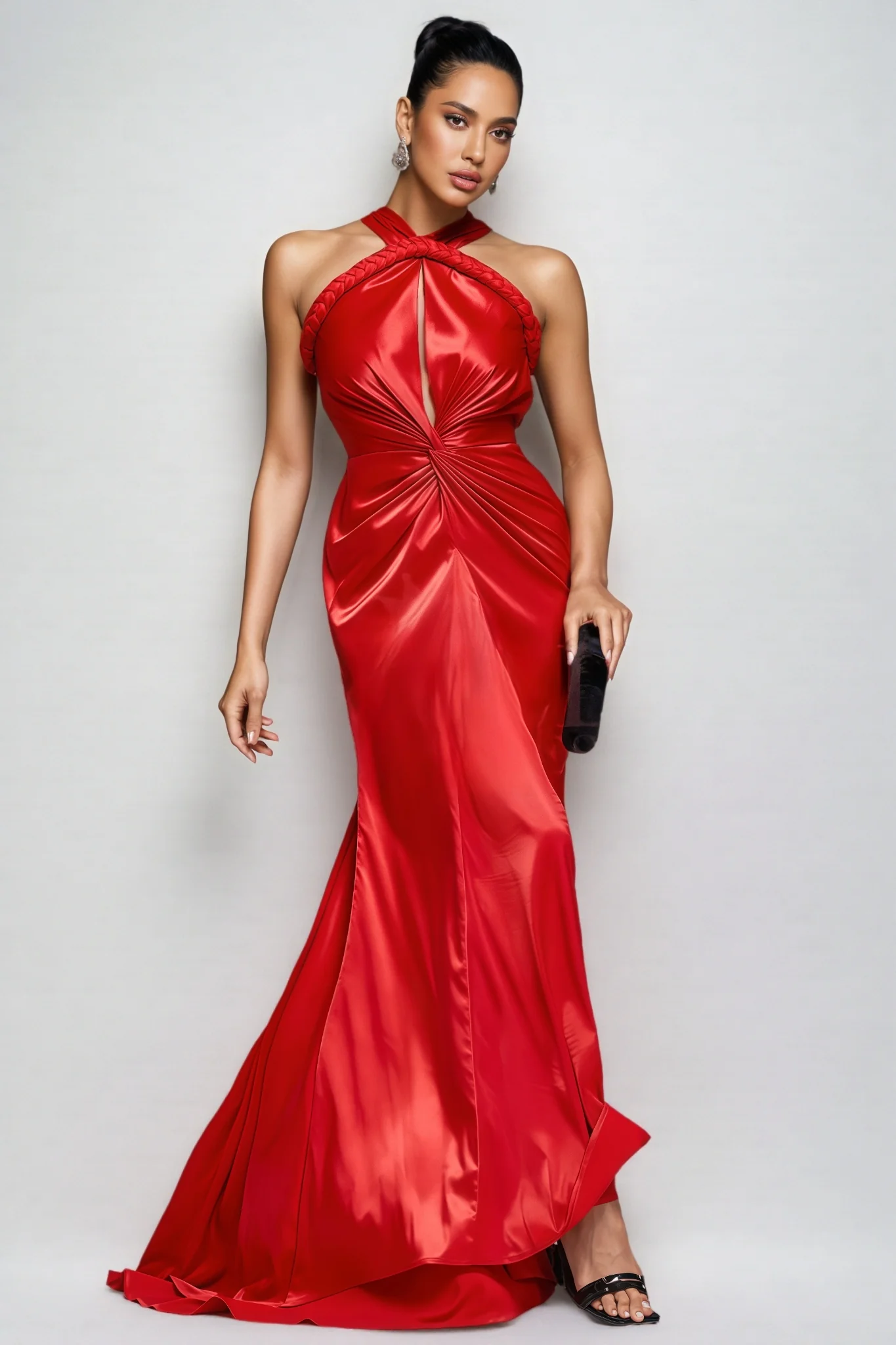 Maris Backless Satin Woven Draped Maxi Dress