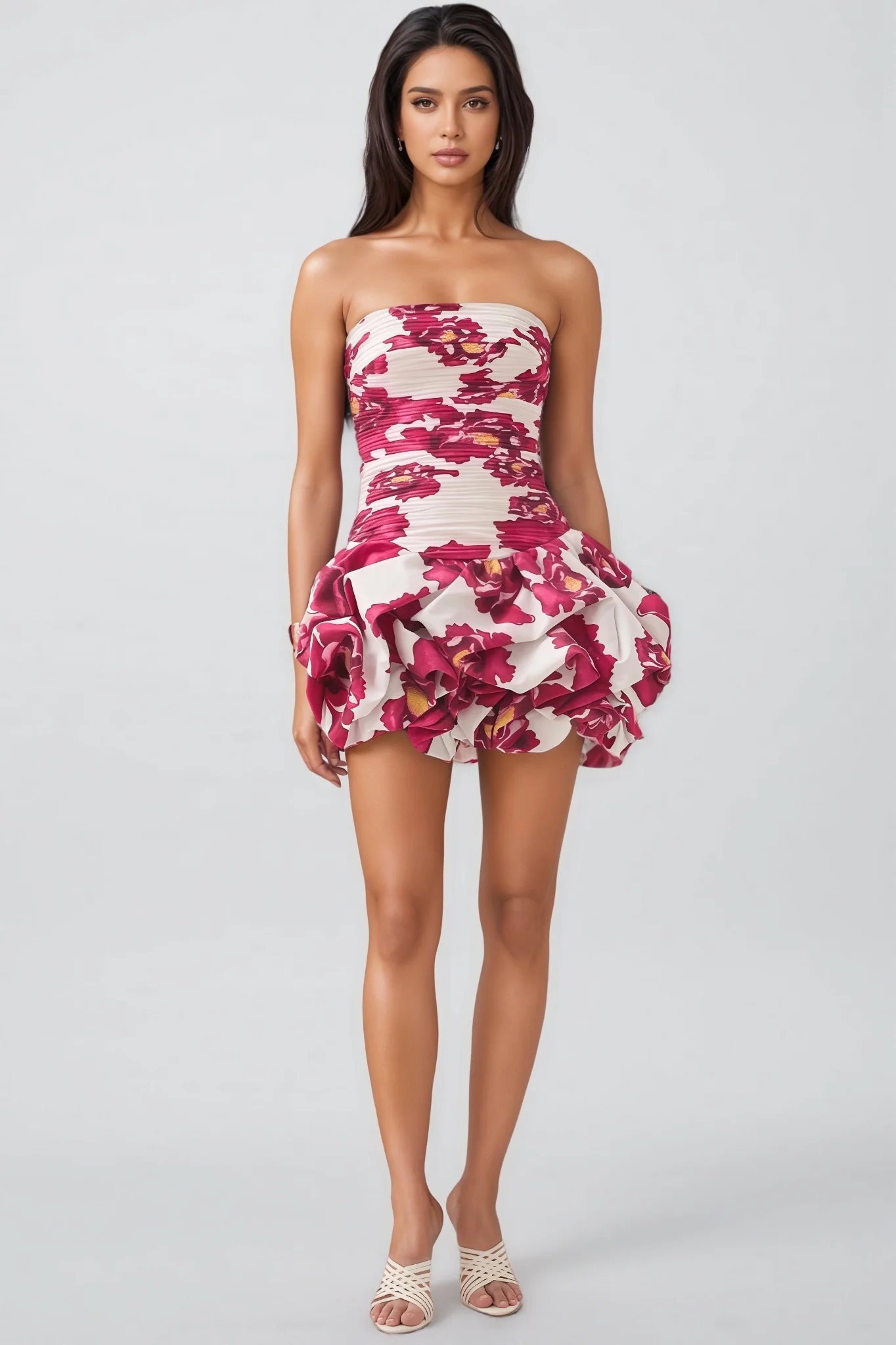 Finch Floral Off-Shoulder Pleat Mini Dress