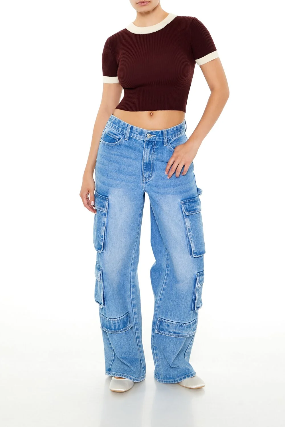 Sweater-Knit Ringer Cropped Tee