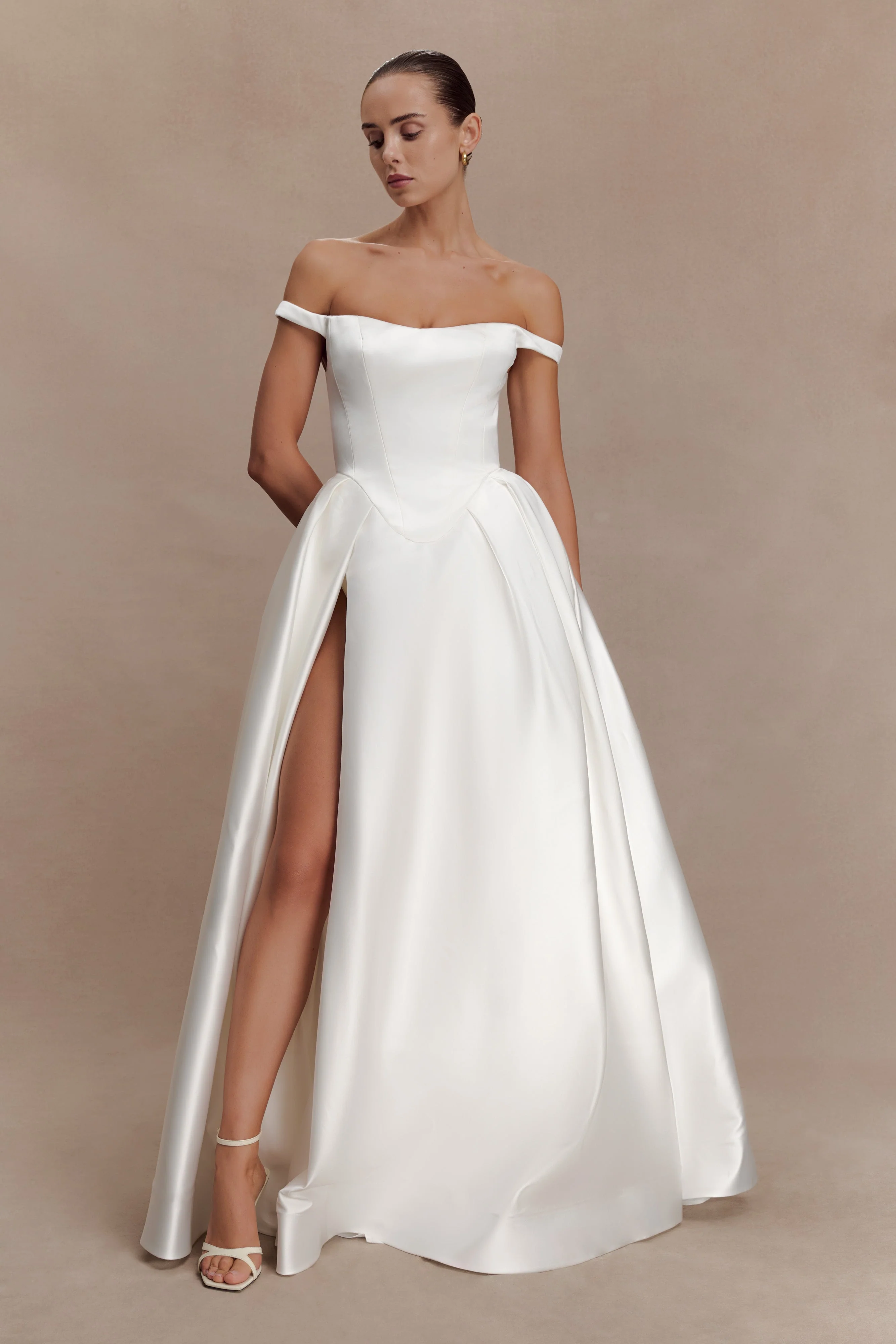 Willow-Off-Shoulder-Satin-Maxi-Gown-White
