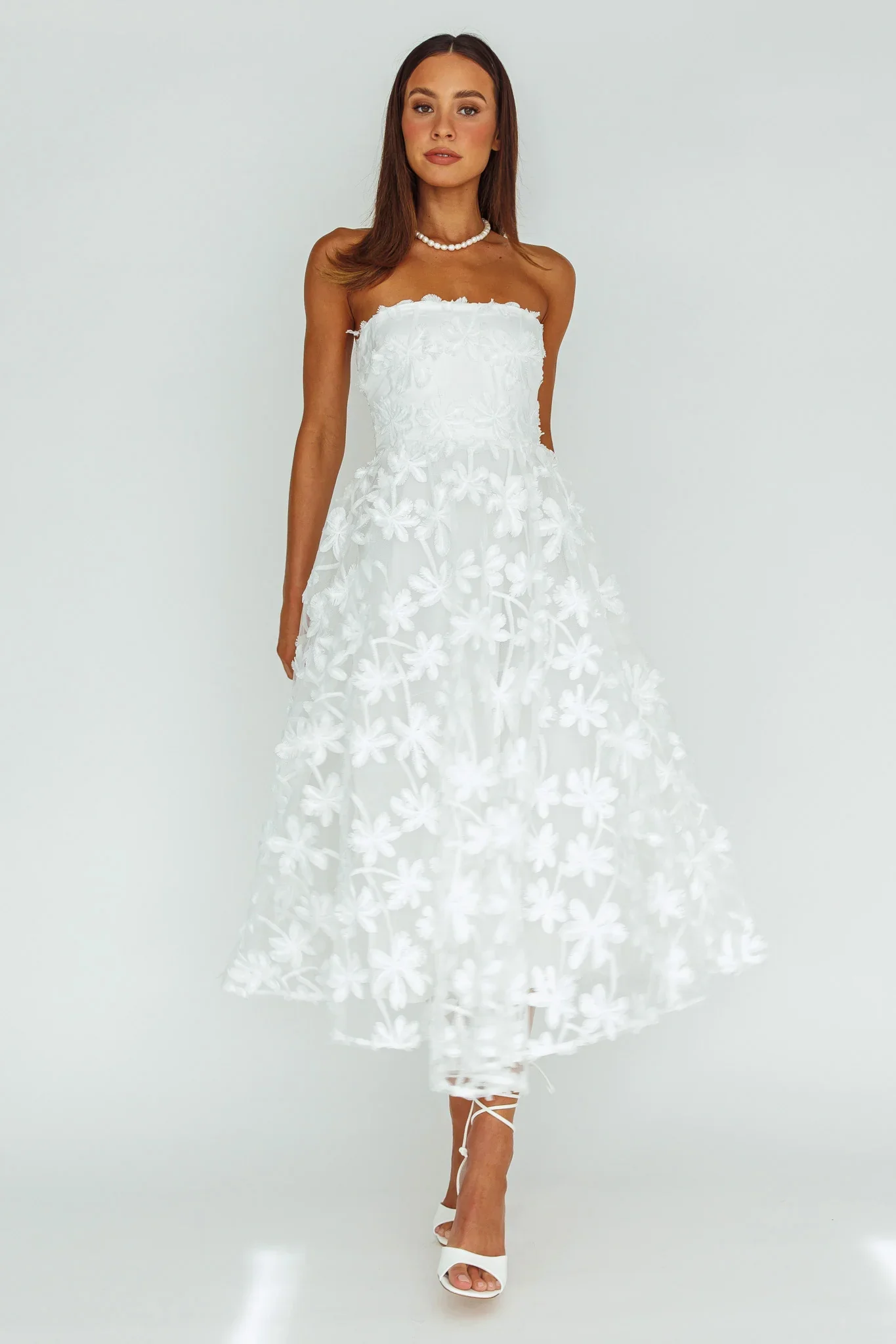 Dori Floral Embellished Midi Dress White