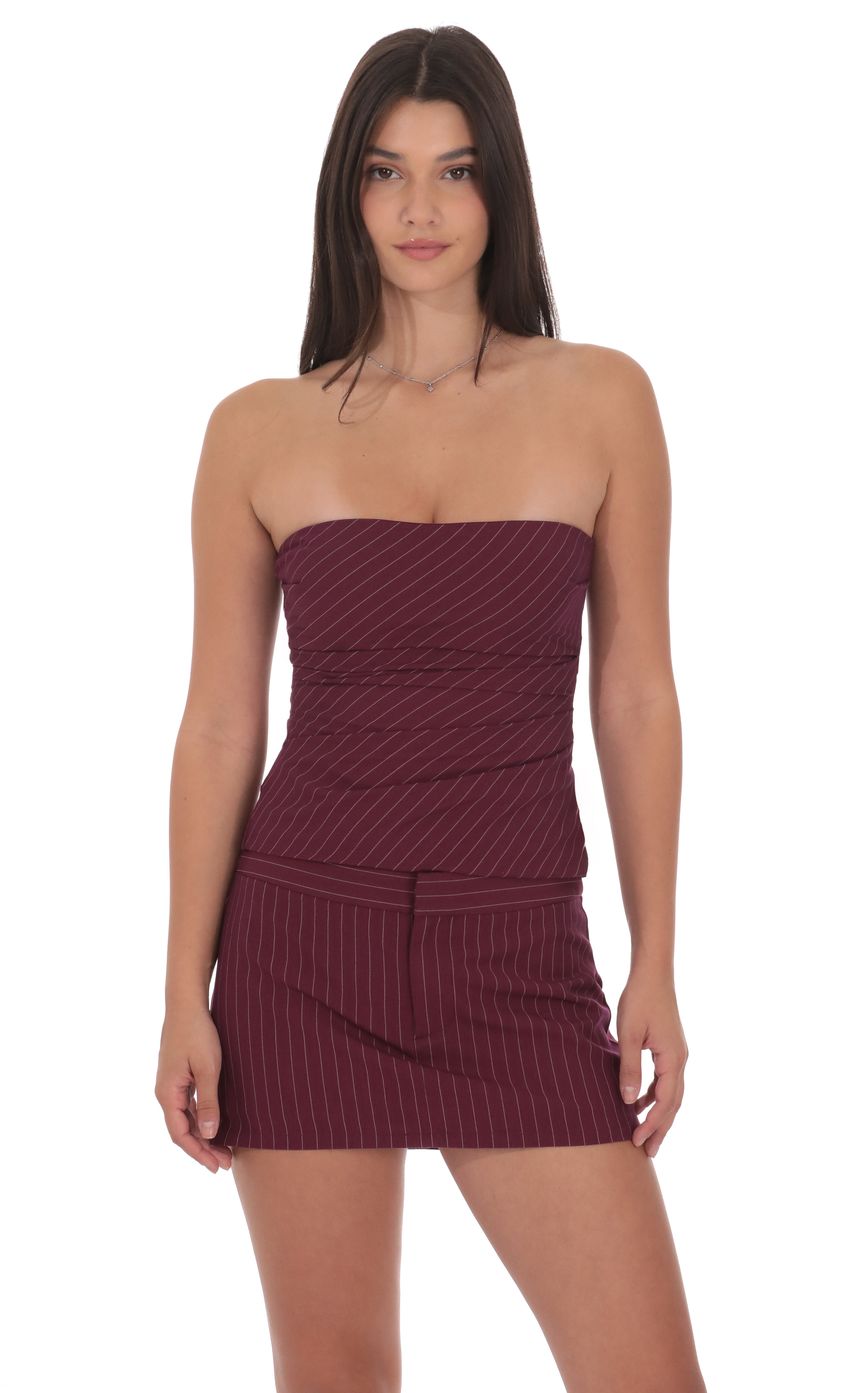 Strapless Striped Top in Burgundy