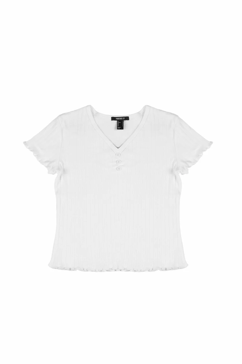 Ribbed Lettuce-Edge Henley Tee