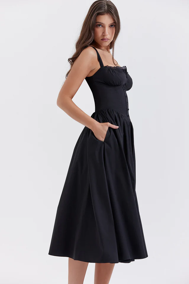 Tatiana Black Midi Sundress