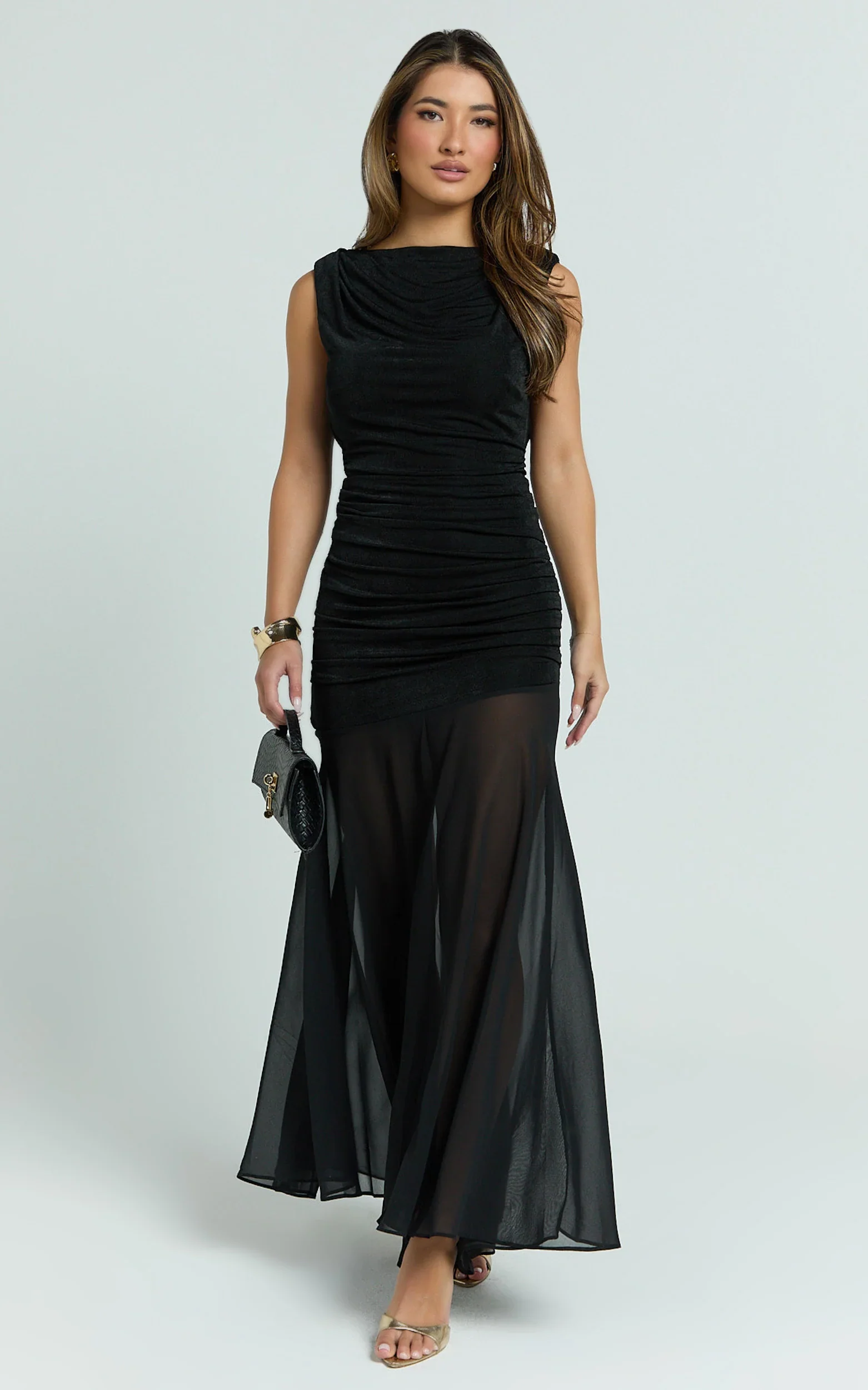 Alfiena Maxi Dress - Drop Waist Low Back Dress in Black