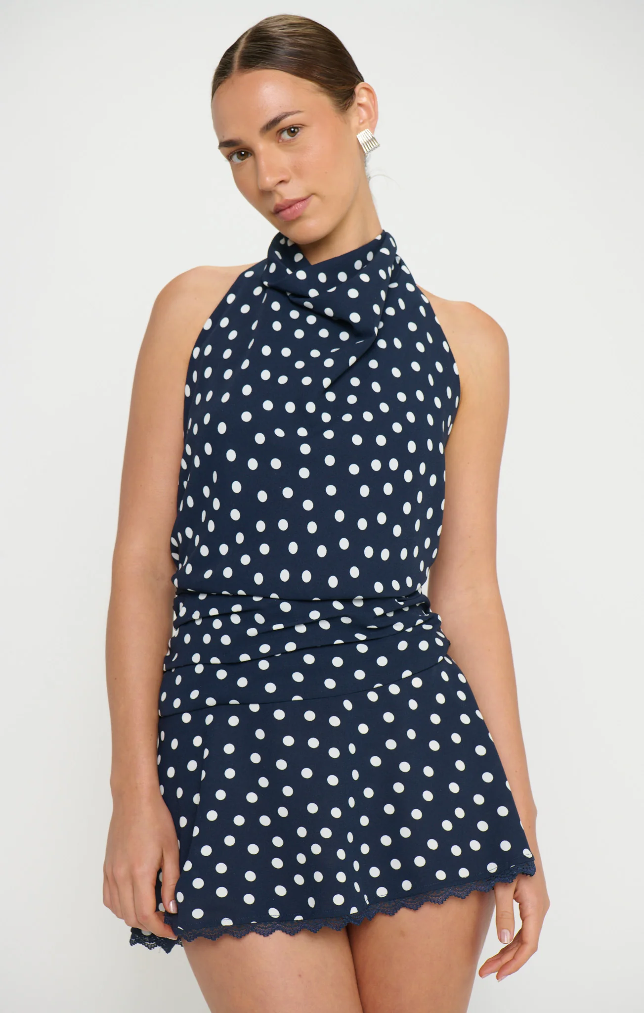 Brynn Mini Dress ~ Navy Polka Dot