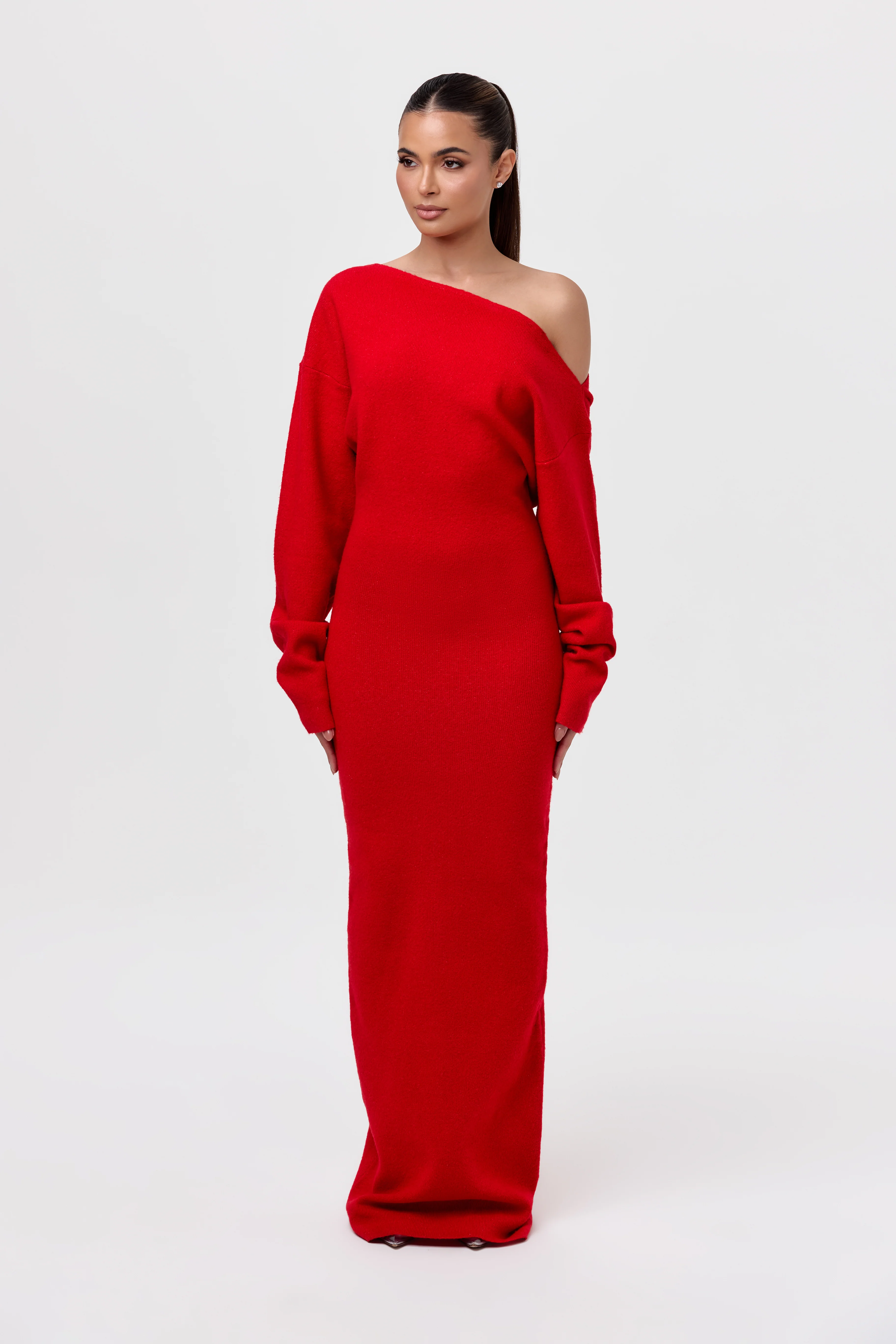 Knit Off-Shoulder Sweater Maxi Dress