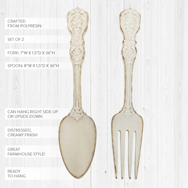 HUGE Distressed Fork and Spoon Wall Decor Set