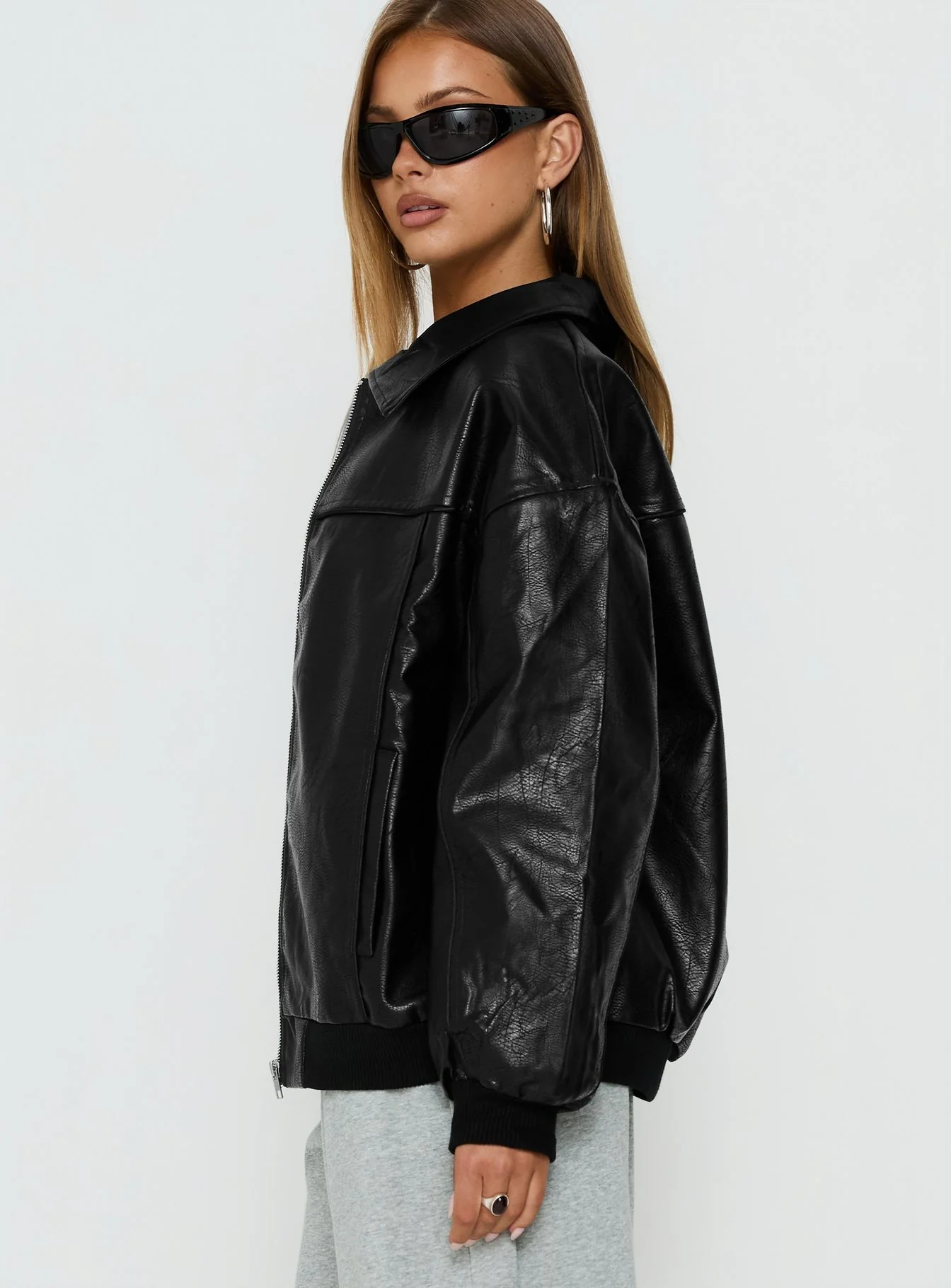 Goldsmith Faux Leather Bomber Jacket Black