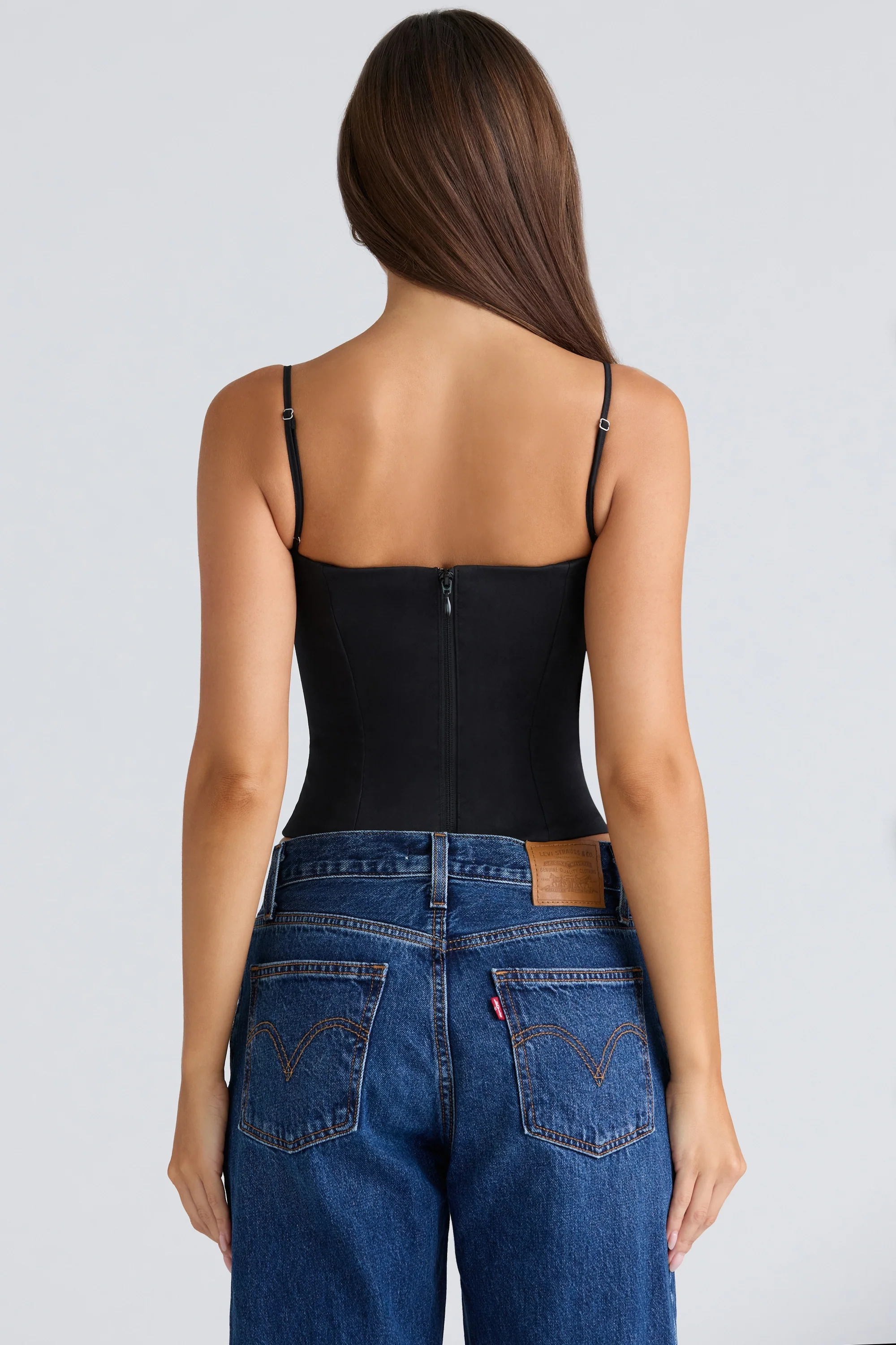Black Stretch Twill Cupped Corset Top