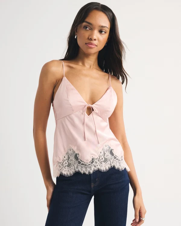 Bra-Free Bella Lace-Trim Satin Cami - Muled Pink
