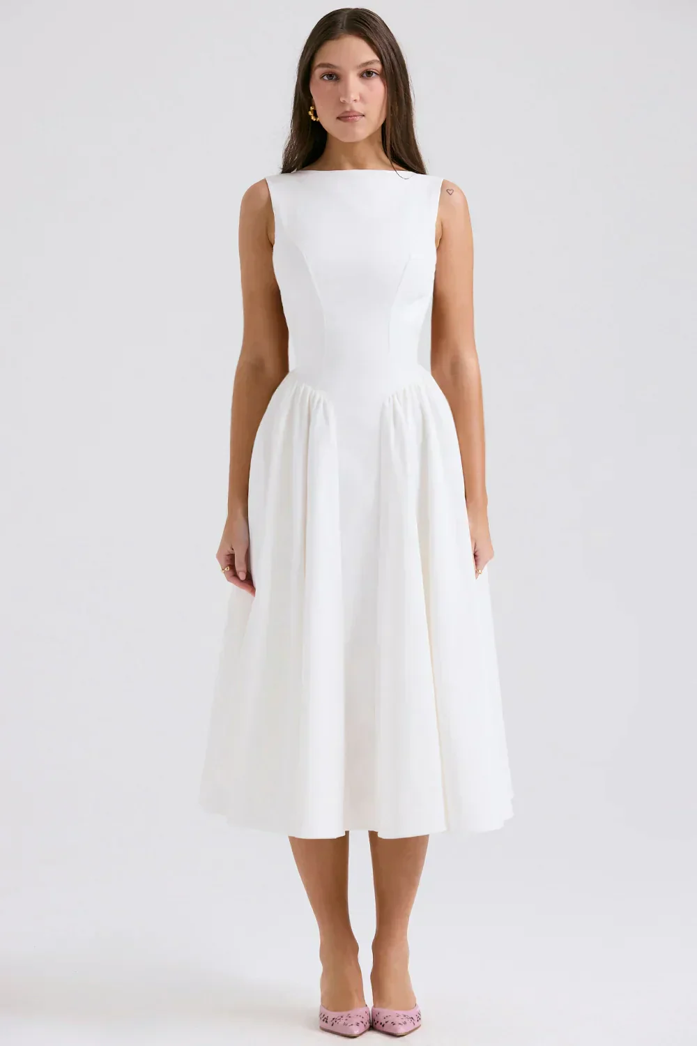 white twill midi sundress