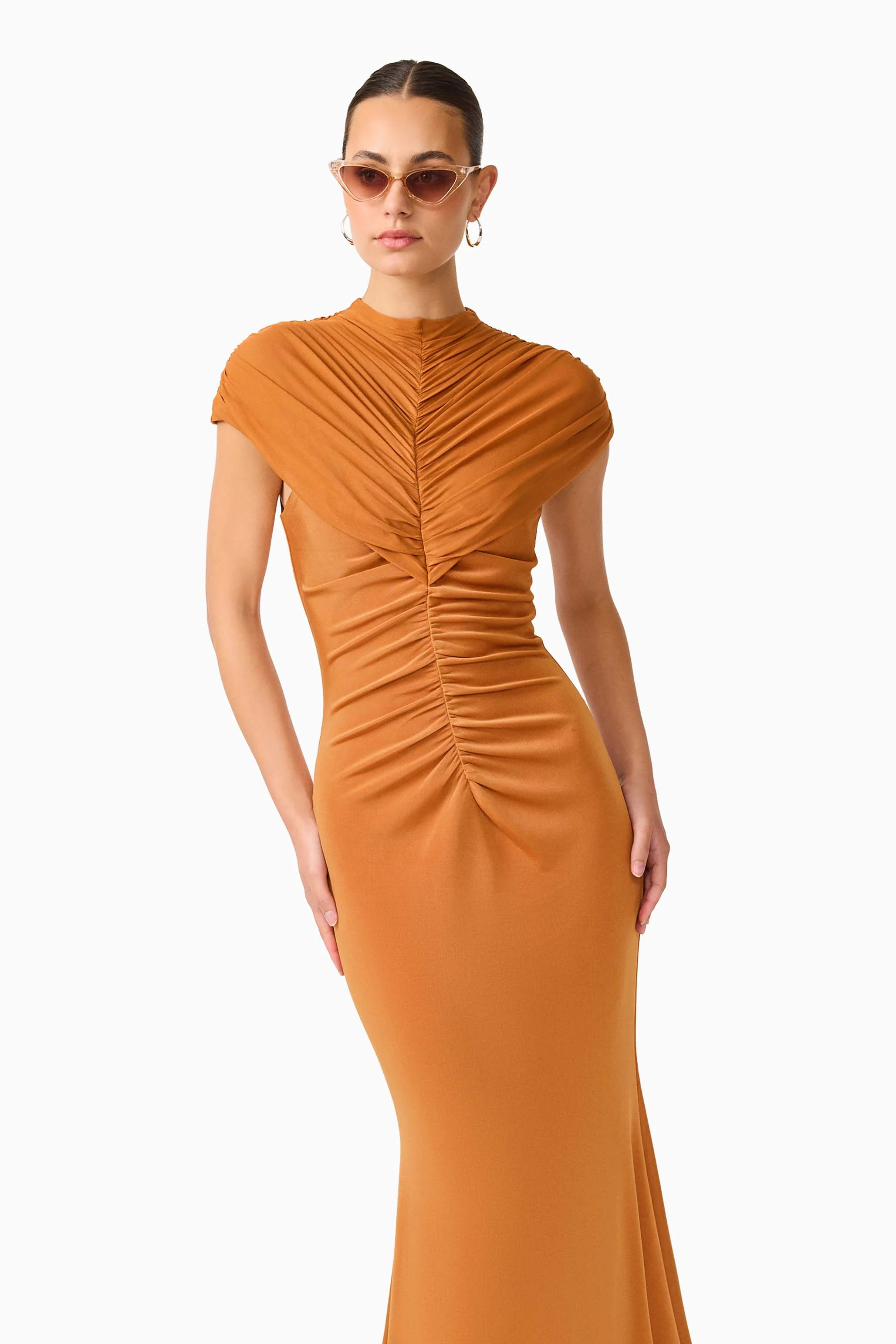 CURAAE Roya Maxi Dress in Caramel Brown