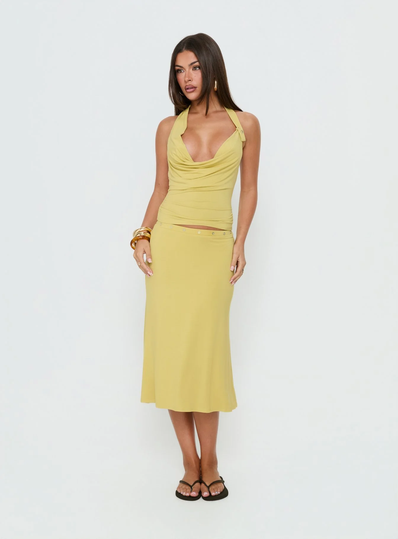 Esperia Halter Cowl Neck Top Green