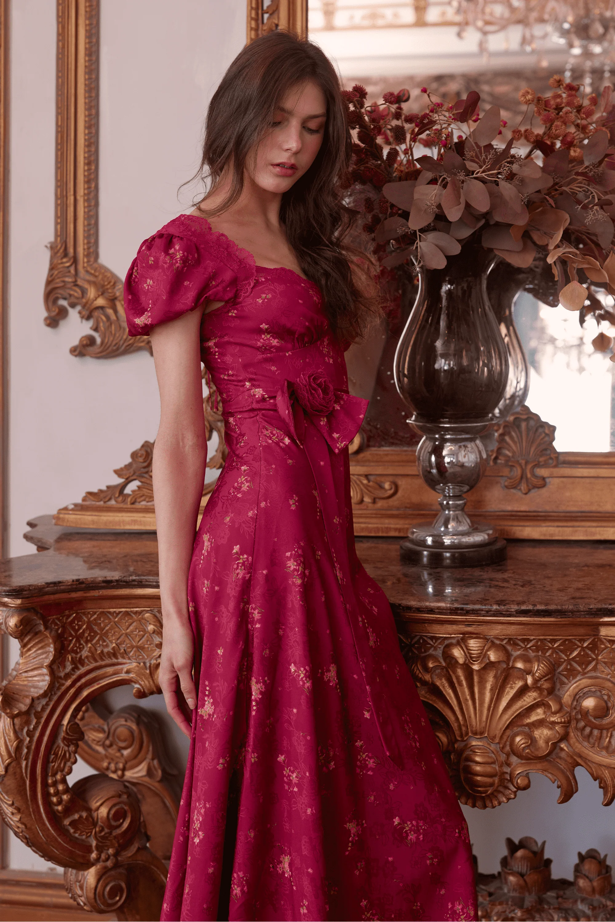 Jana Jacquard Satin Lace Midi Dress