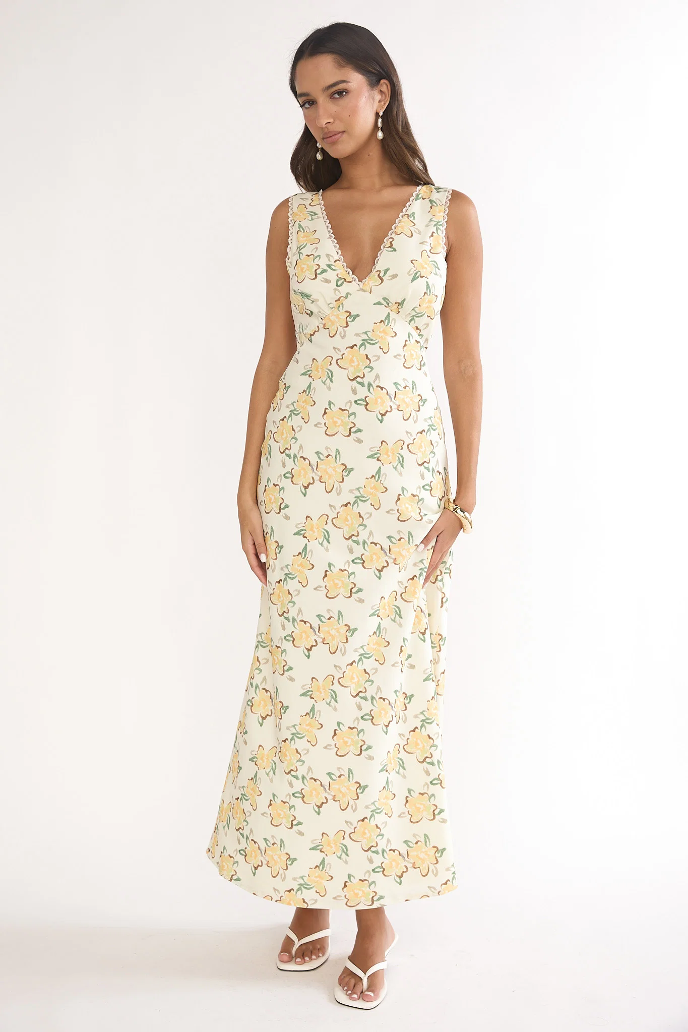 Coucou V-Neckline Maxi Dress Floral Yellow