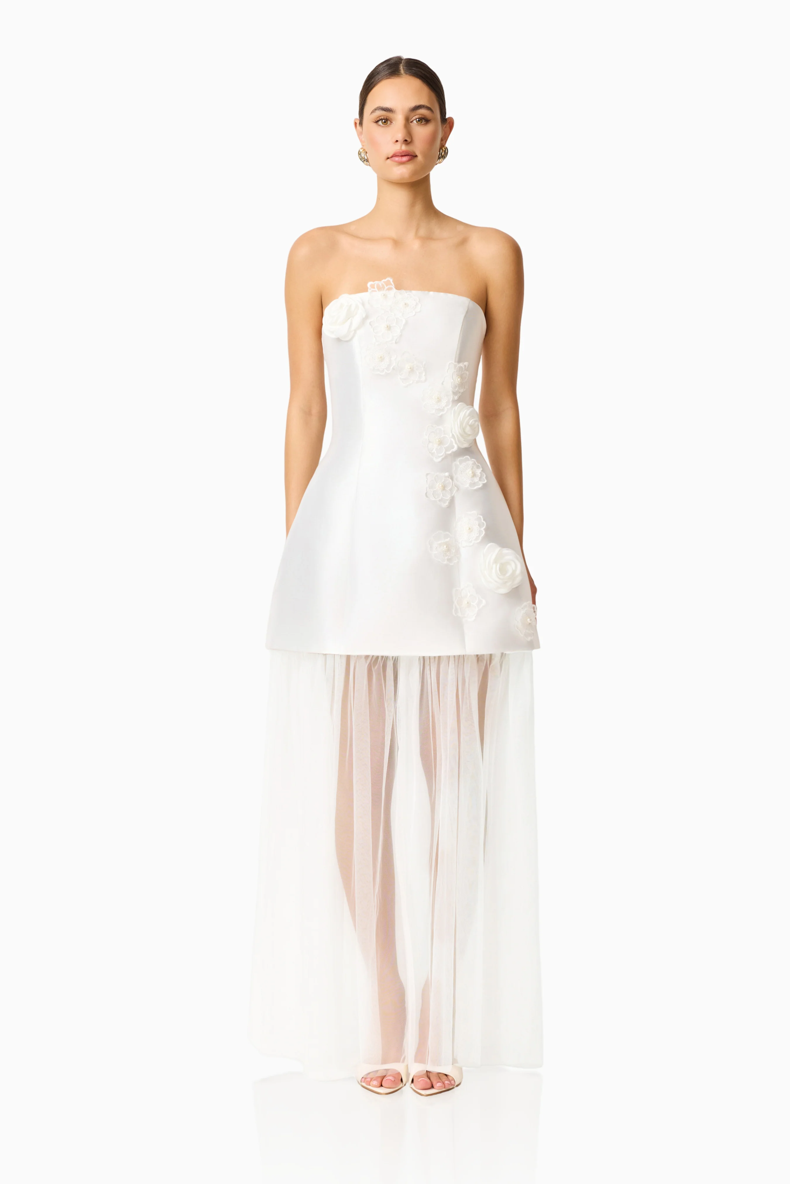 Oleander Strapless Maxi Dress In White