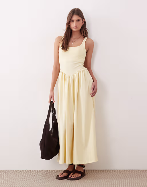 gathered crepe midi dress in buttermilk