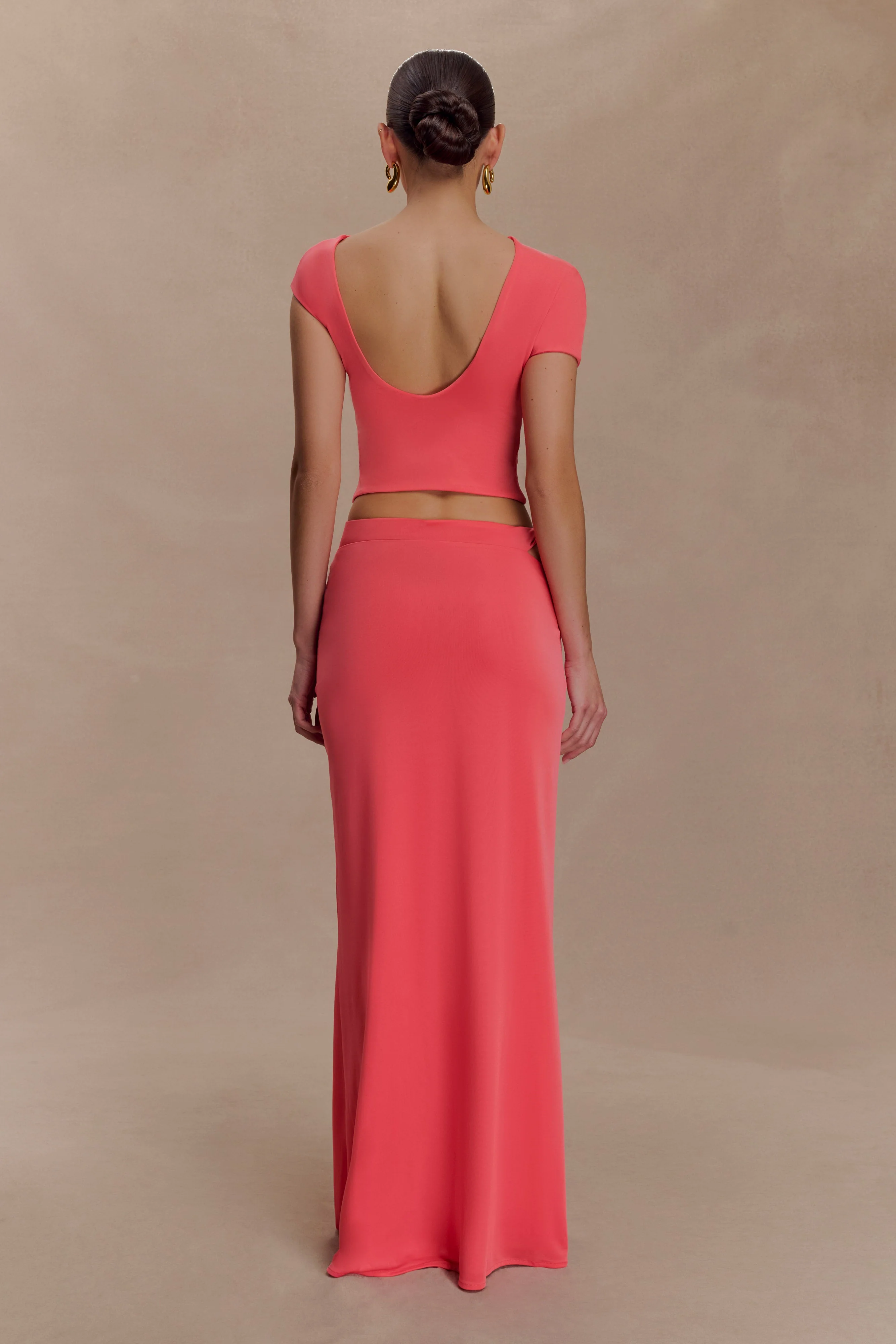 Haven Slinky Twist Midi Skirt - Coral