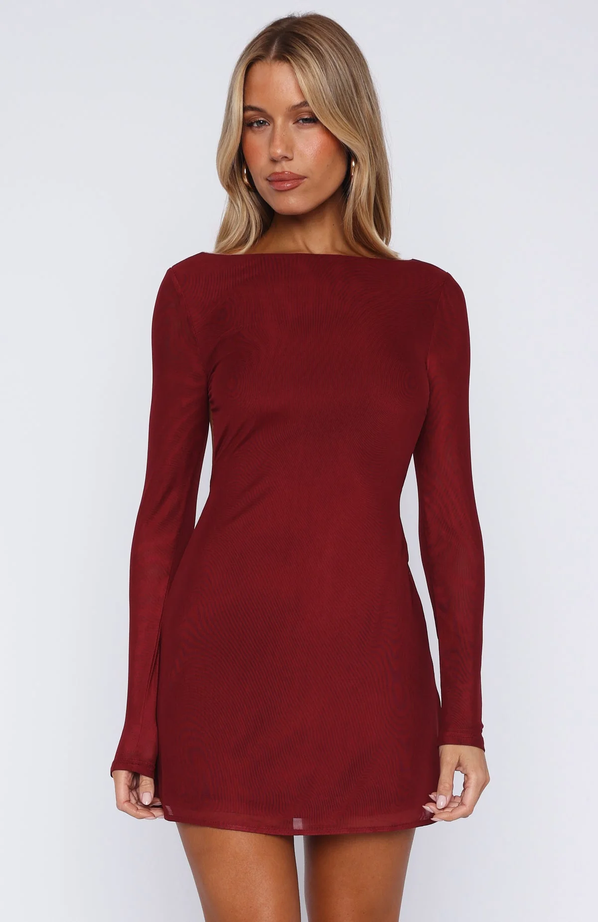 Bad Influence Long Sleeve Mini Dress Burgundy