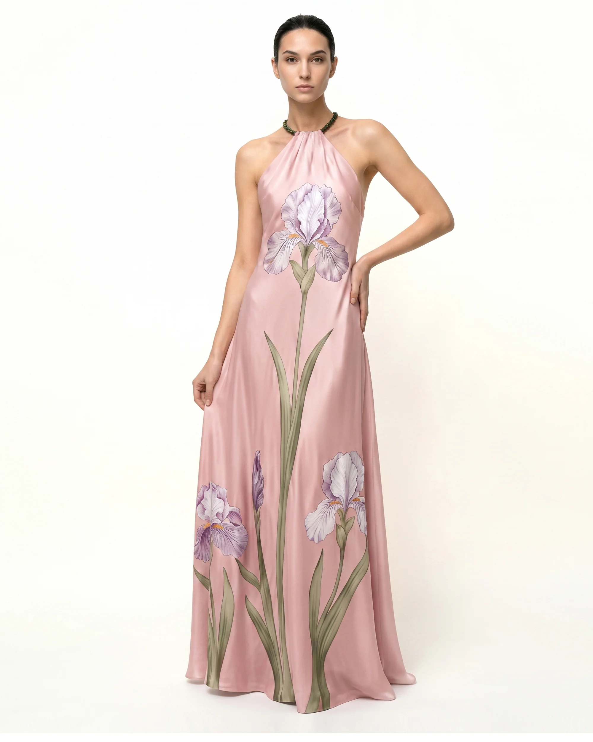 Iris Floral Print Halter Maxi Dress - Blush